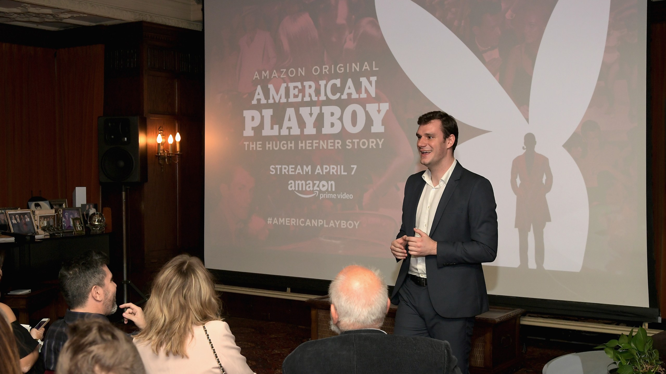 Cooper Hefner speaks during a premier event for the Amazon series "American Playboy: The Hugh Hefner Story" at The Playboy Mansion on April 4, 2017 in Los Angeles. (Charley Gallay/Getty Images for Amazon)