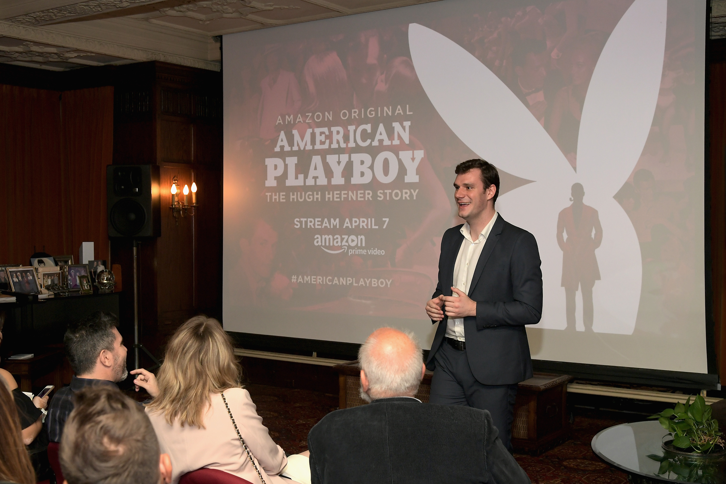 Cooper Hefner speaks during a premier event for the Amazon series "American Playboy: The Hugh Hefner Story" at The Playboy Mansion on April 4, 2017 in Los Angeles. (Charley Gallay/Getty Images for Amazon)