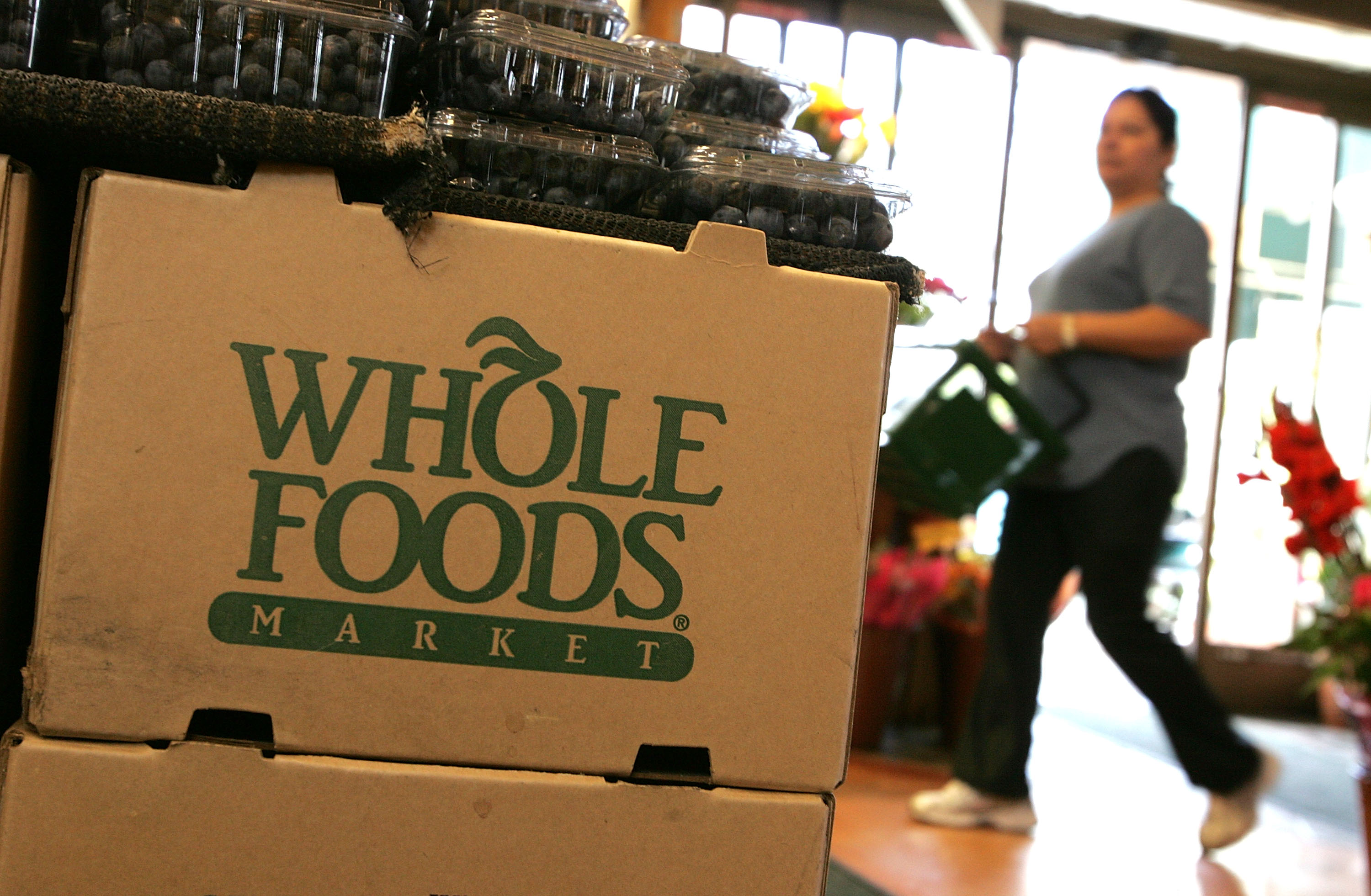 The Whole Foods logo is seen on a cardboard box at a Whole Foods Market Feb. 22, 2007, in San Francisco. (Justin Sullivan/Getty Images)