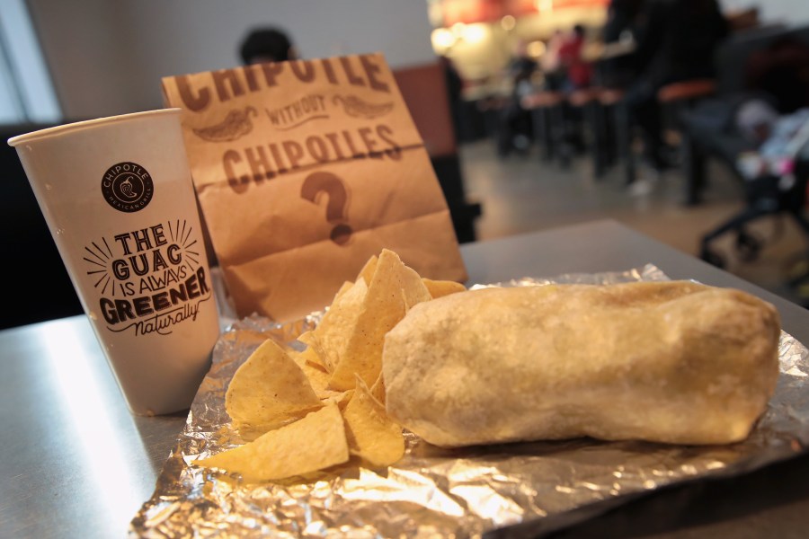 Food is served at a Chipotle restaurant on Oct. 25, 2017 in Chicago, Illinois.(Scott Olson/Getty Images)