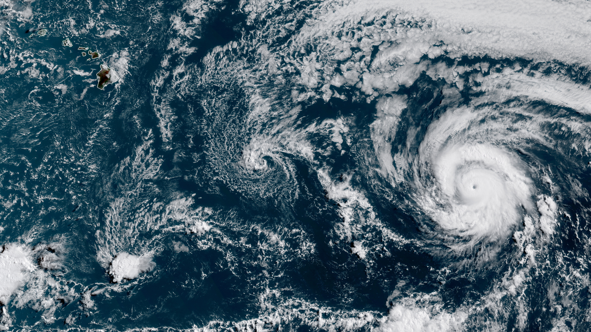 Satellite imagery shows Hurricane Douglas as a Category 3 storm southeast of Hawaii on June 23, 2020. (GOES-17/NOAA)