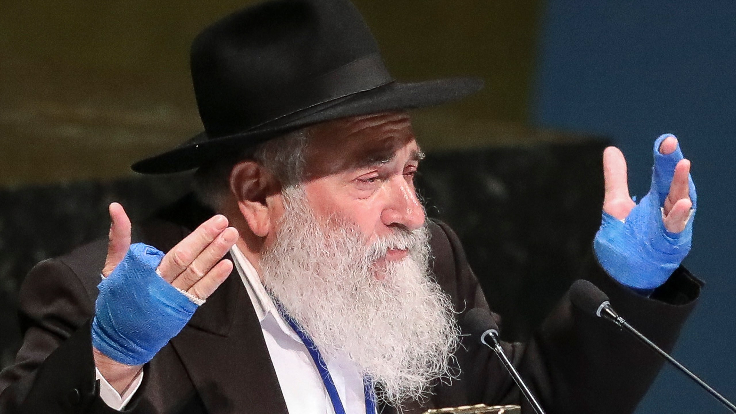 In this June 26, 2019, file photo, Rabbi Yisroel Goldstein, senior rabbi of Chabad of Poway synagogue in San Diego, Calif., addresses the United Nations General Assembly's meeting on combating antisemitism and other forms of racism and hate in the digital age at U.N. headquarters. (AP Photo/Bebeto Matthews, File)