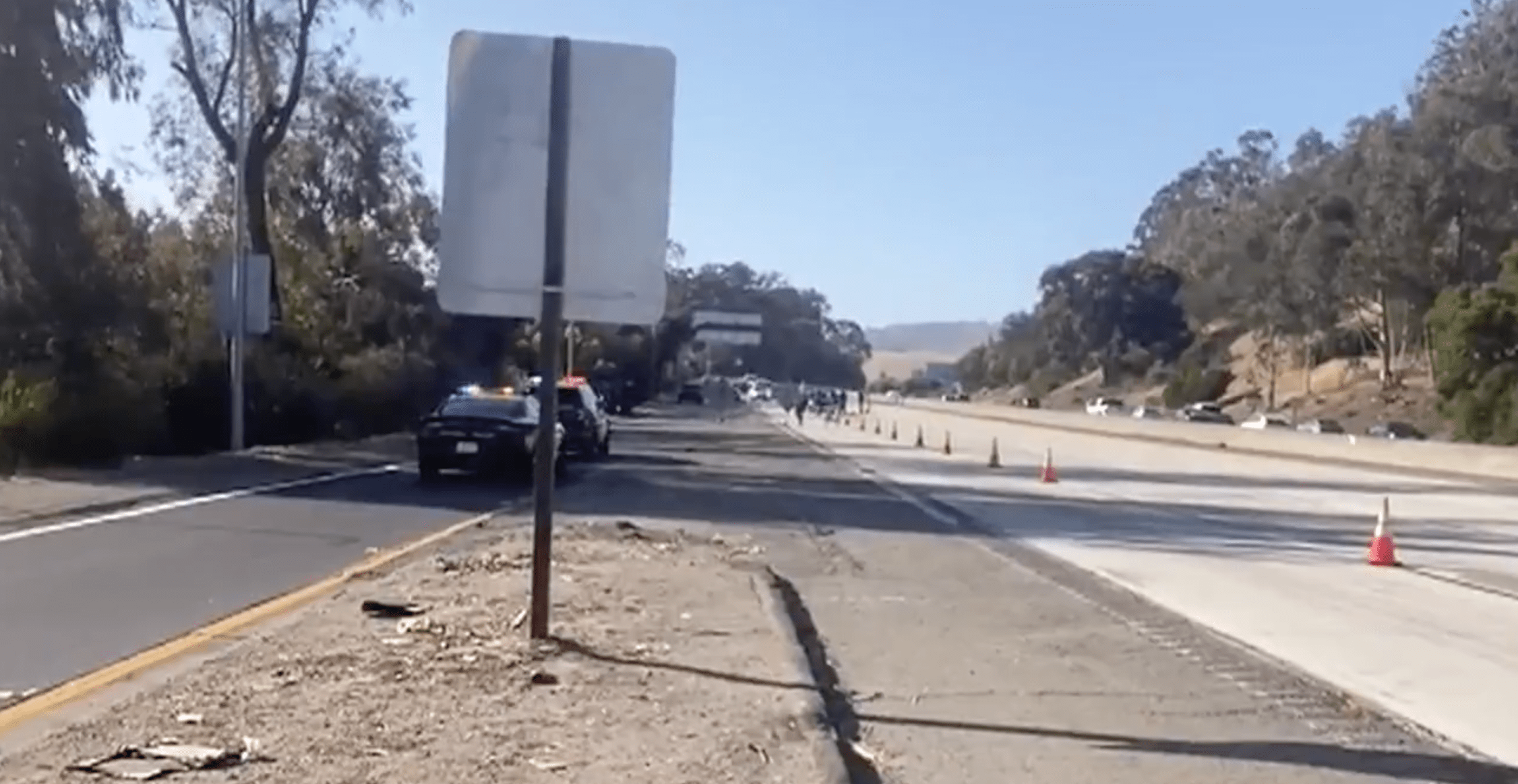 Police respond to the I-580 in Oakland after a shooting left four injured on July 1, 2020. (KRON4)