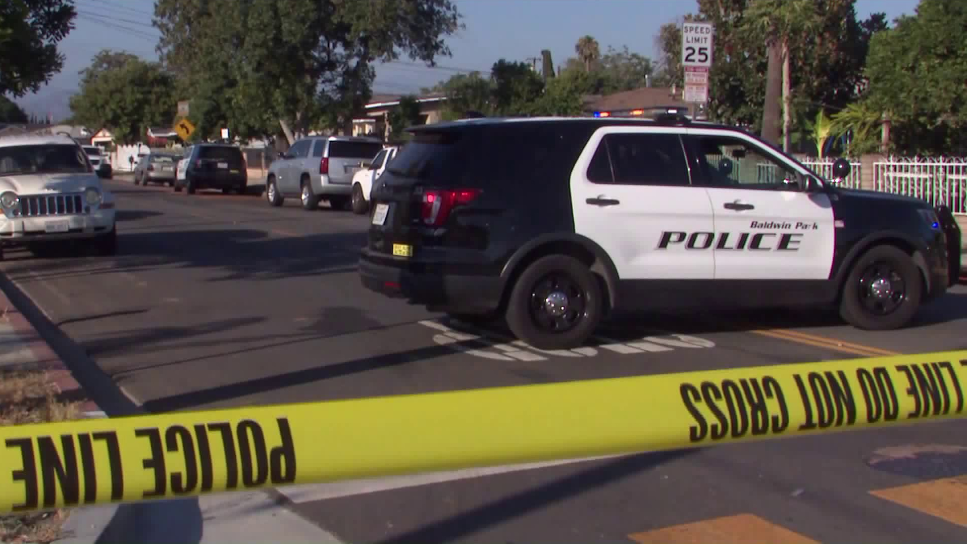 Authorities respond to investigate a double homicide in Baldwin Park on July 23, 2020. (KTLA)