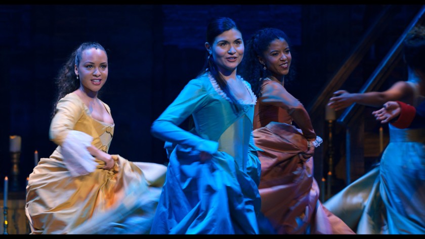 Jasmine Cephas Jones, left, Phillipa Soo and Renée Elise Goldsberry in “Hamilton.”(Disney+)