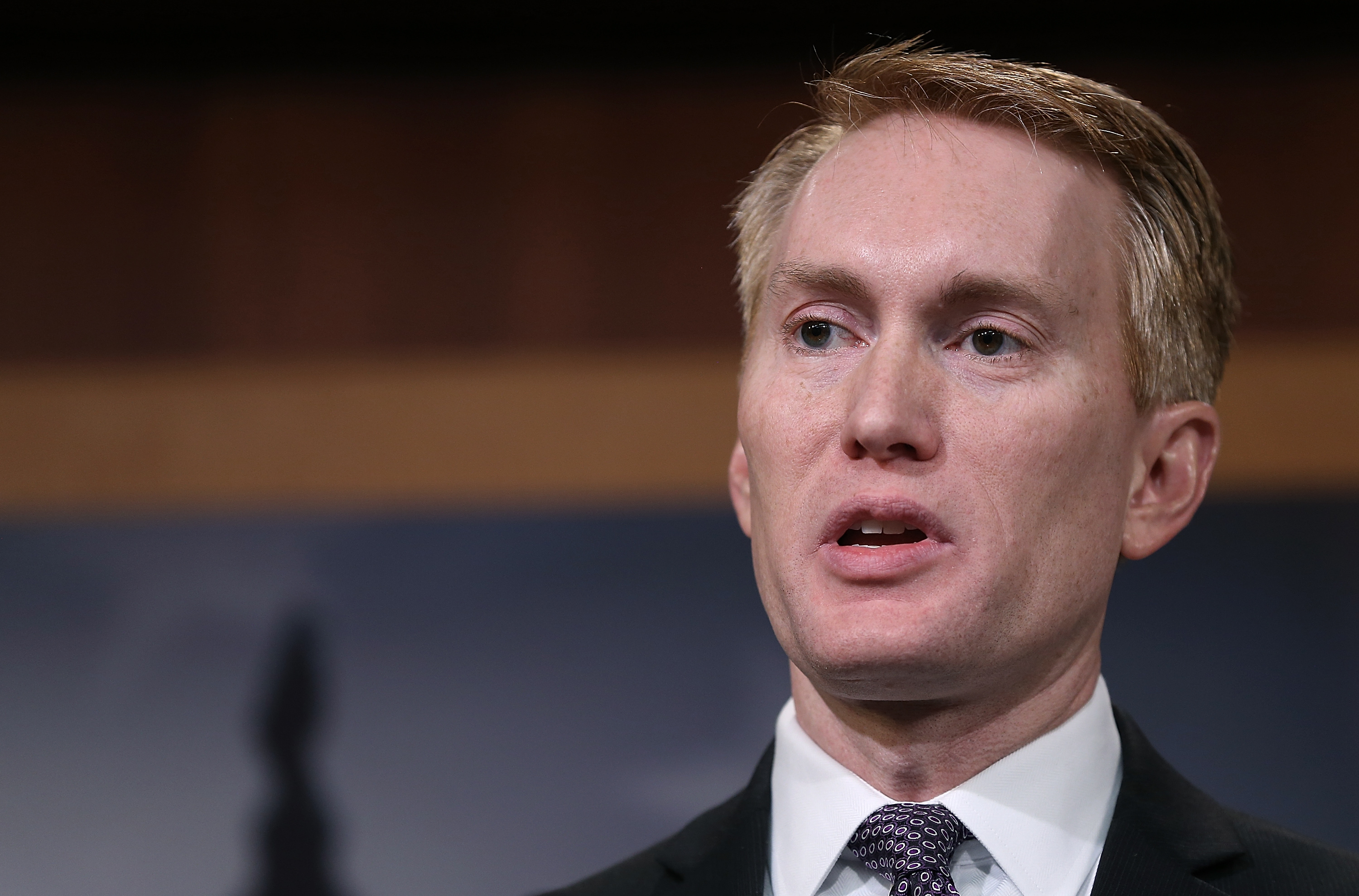 Sen. James Lankford (R-OK) answers questions during a press conference at the U.S. Capitol on November 30, 2015 in Washington, DC. Lankford is proposing to replace the federal observance of Columbus Day with Juneteenth. (Win McNamee/Getty Images)