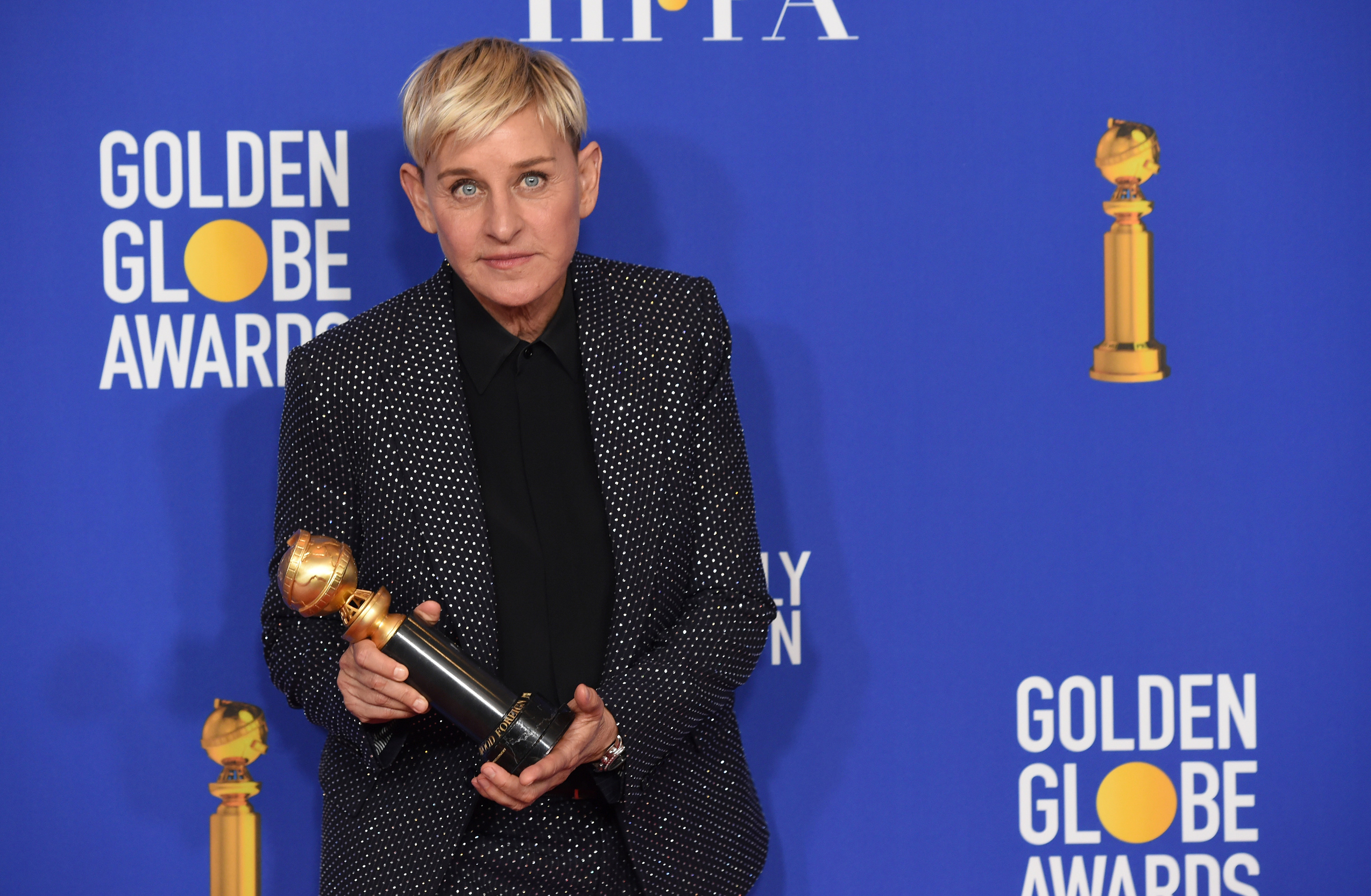 Ellen DeGeneres, winner of the Carol Burnett award, poses in the press room at the 77th annual Golden Globe Awards at the Beverly Hilton Hotel on Sunday, Jan. 5, 2020, in Beverly Hills, Calif. (AP Photo/Chris Pizzello)