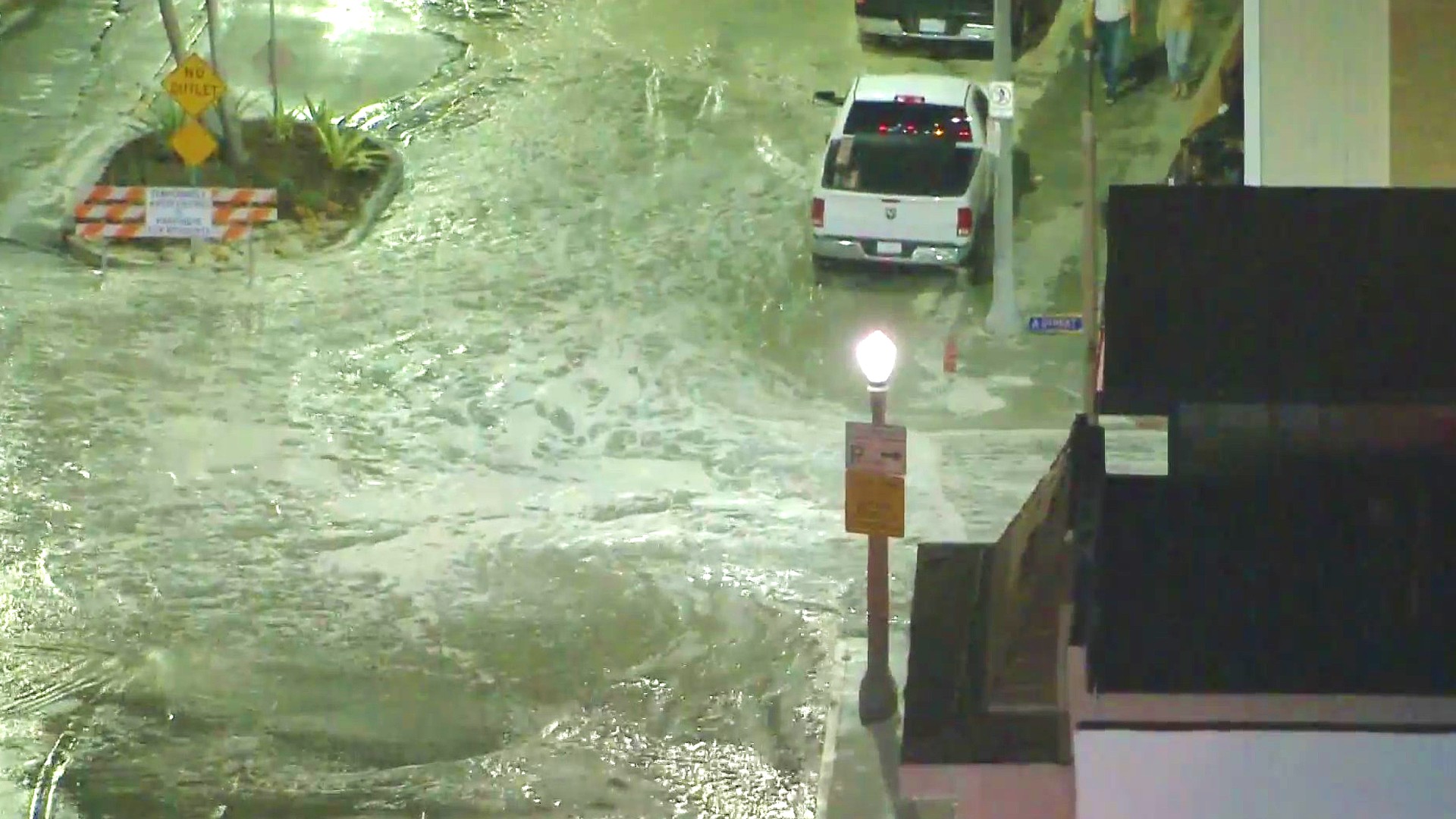 Floodwaters hit Newport Beach on July 3, 2020. (KTLA)