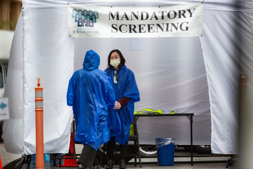 California health officials have required COVID-19 testing of residents and employees at nursing homes, such as this one in Reseda in 2020, but have not provided comprehensive testing to their own inspectors who regularly visit the facilities. (Jason Armond / Los Angeles Times)