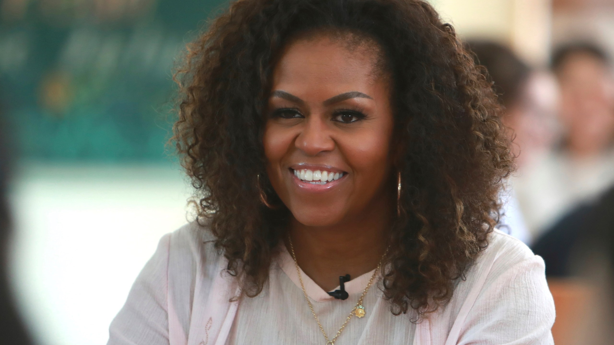 In this Dec. 9, 2019, file photo, Michelle Obama listens to female students at the Can Giuoc high school in Long An province, Vietnam. (AP Photo/Hau Dinh)