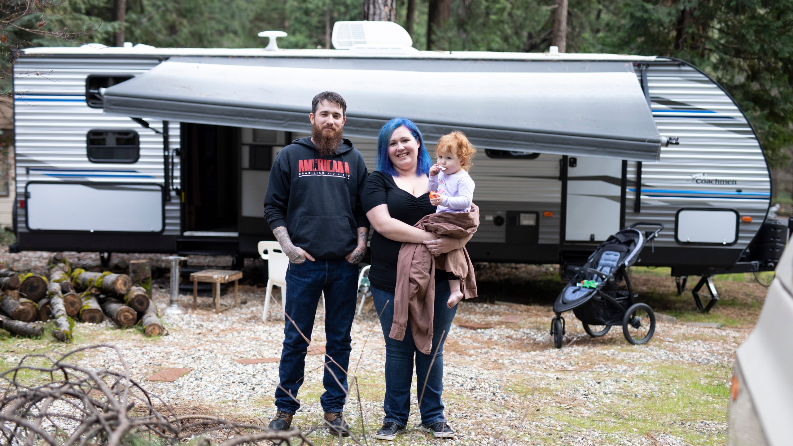 This image released by National Geographic shows the Cox Family who are featured in the documentary "Rebuilding Paradise." A new documentary by director Ron Howard captures a town's tough recovery following one of the most devastating wildfires in California's history.(Lincoln Else/National Geographic via AP)