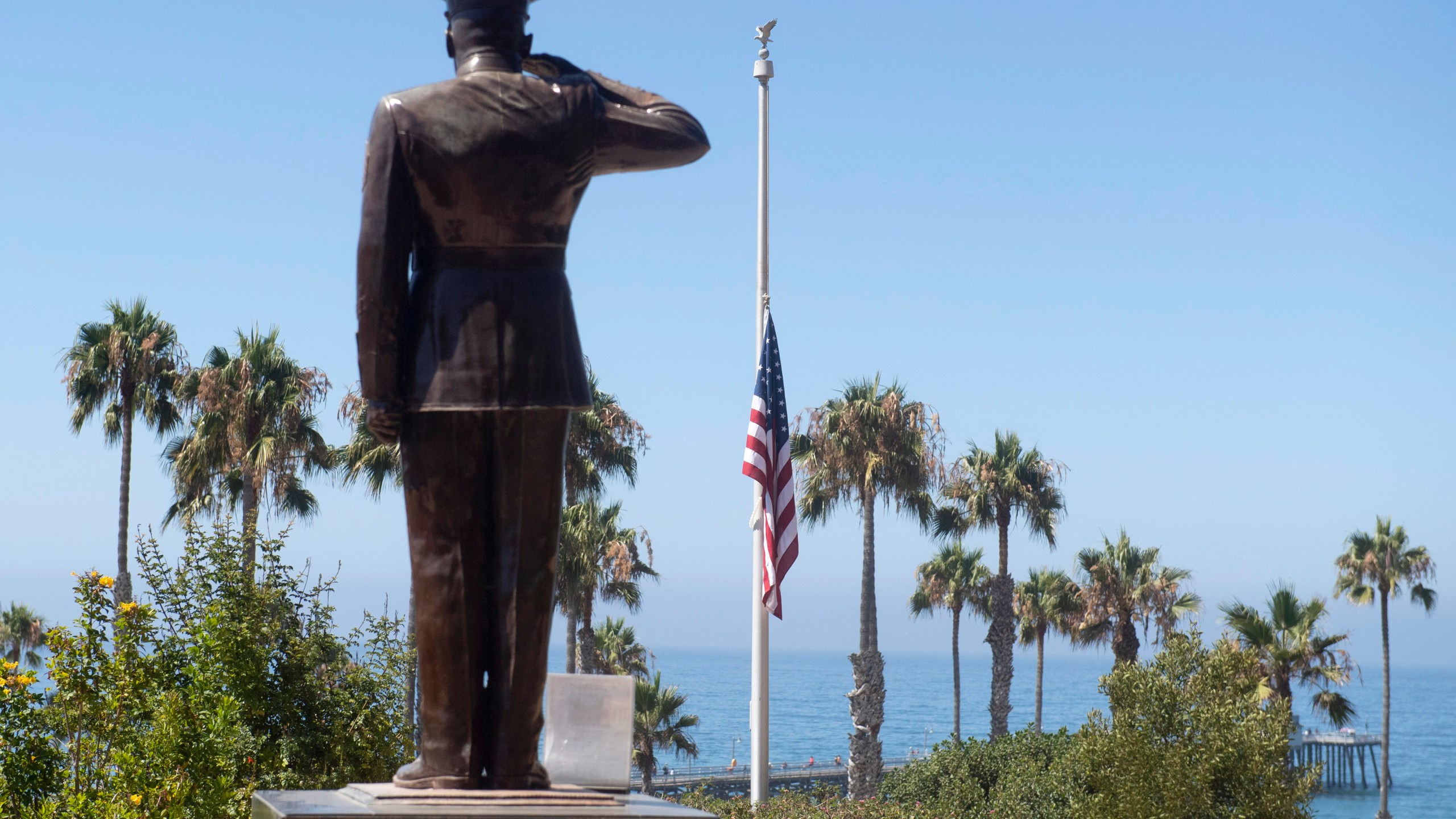 (The U.S. flag was lowered to half-staff at Park Semper Fi in San Clemente on July 31, 2020. (Paul Bersebach/The Orange County Register via AP, file)