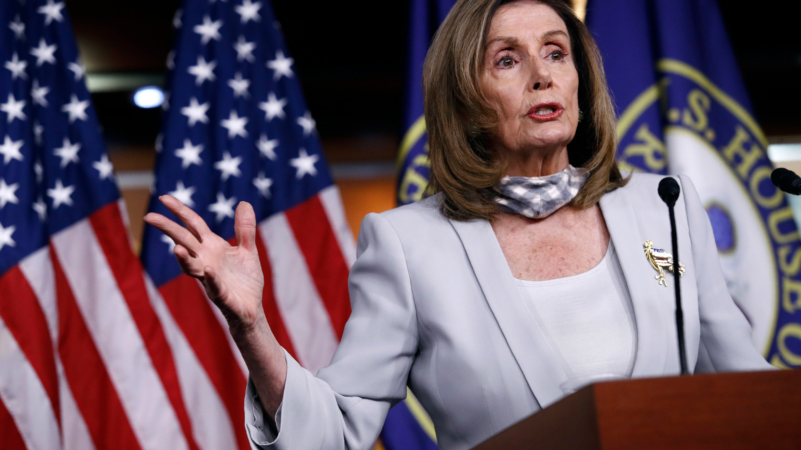 House Speaker Nancy Pelosi of Calif., speaks during a news conference on Capitol Hill in Washington, Thursday, Aug. 13, 2020. (AP Photo/Patrick Semansky)