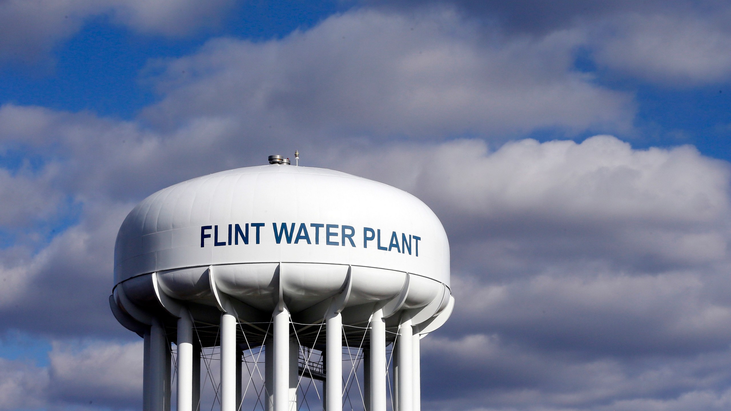 In this March 21, 2016, file photo, the Flint Water Plant water tower is seen in Flint, Michigan. (Carlos Osorio / Associated Press)