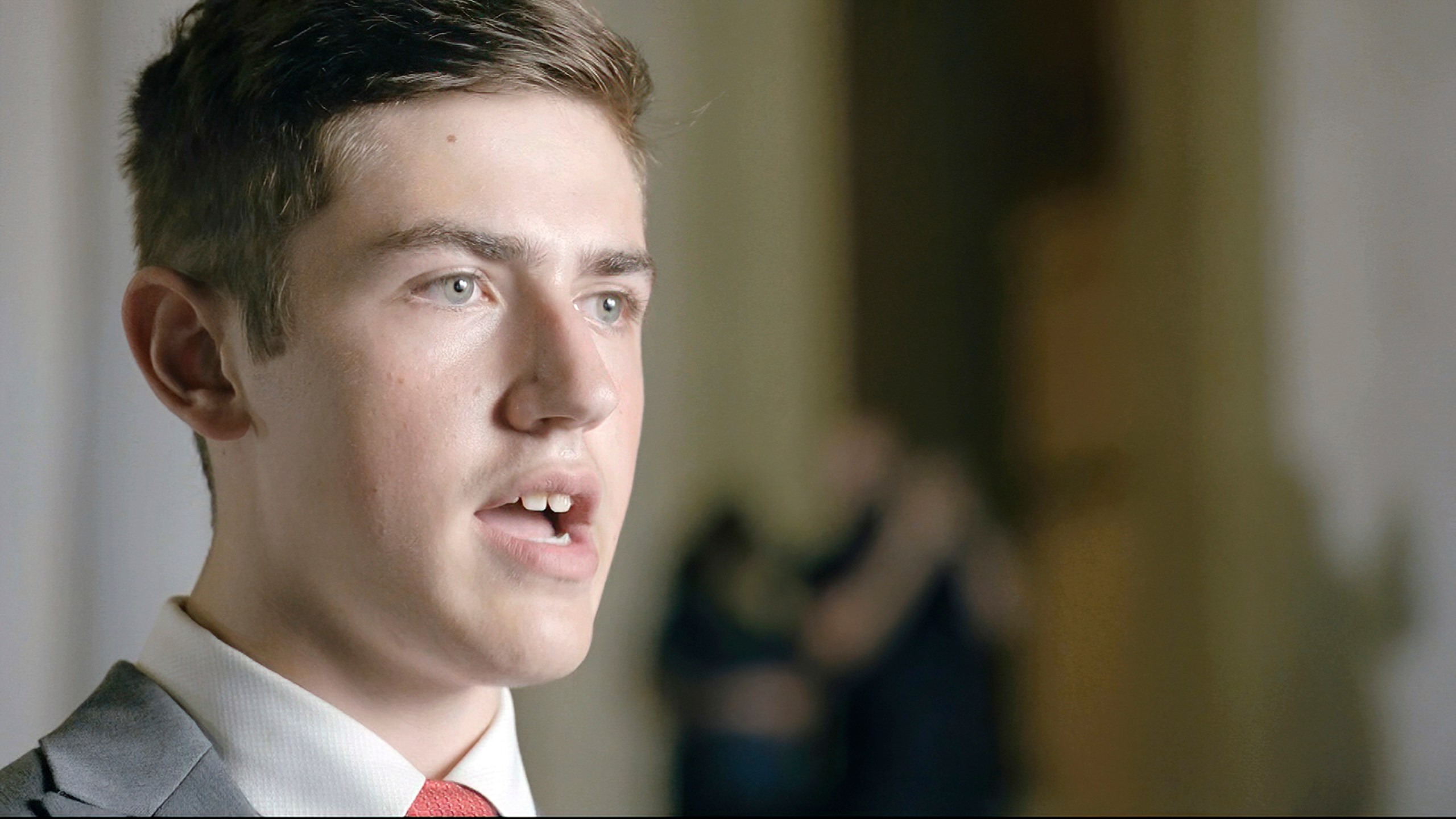 In this image from video, Nicholas Sandmann speaks from Washington during the second night of the Republican National Convention on Aug. 25, 2020. (Courtesy of the Committee on Arrangements for the 2020 Republican National Committee via Associated Press)