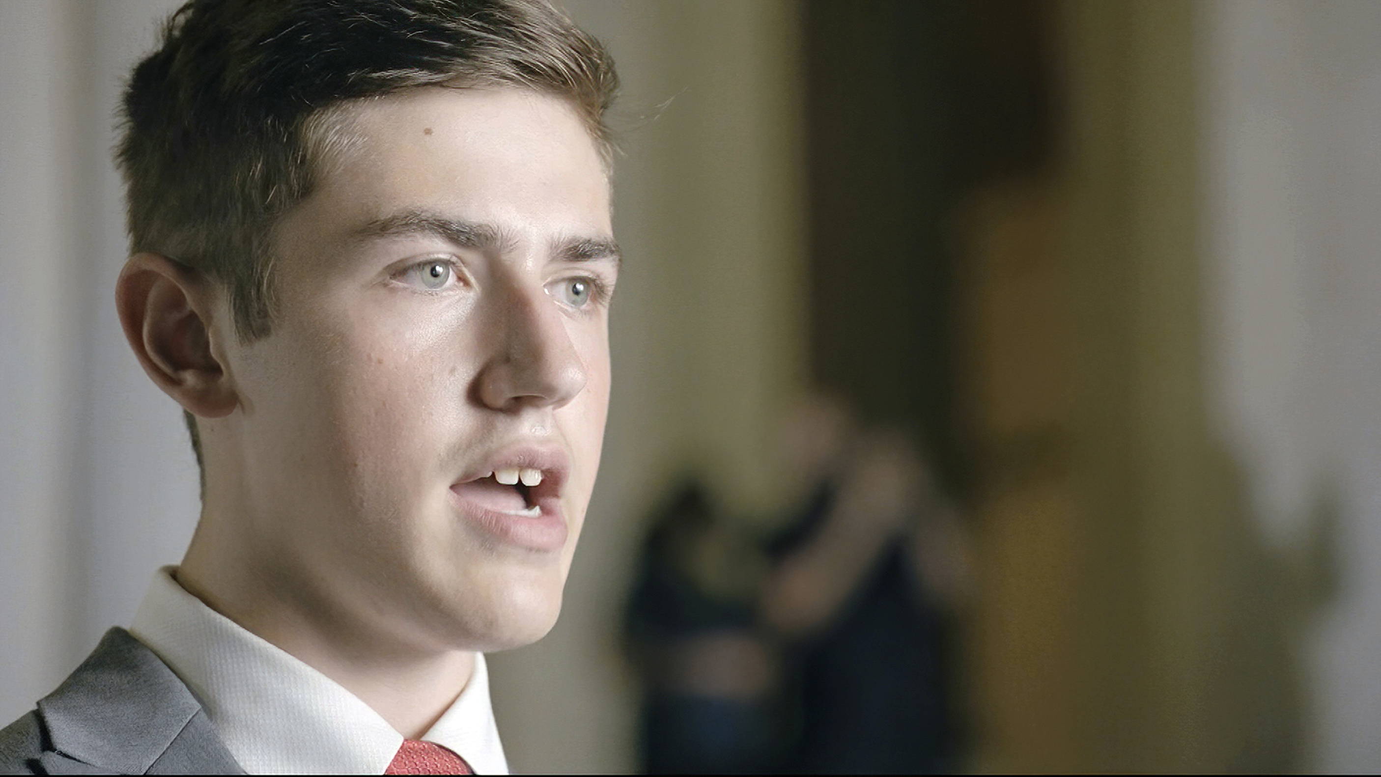 In this image from video, Nicholas Sandmann speaks from Washington during the second night of the Republican National Convention on Aug. 25, 2020. (Courtesy of the Committee on Arrangements for the 2020 Republican National Committee via Associated Press)