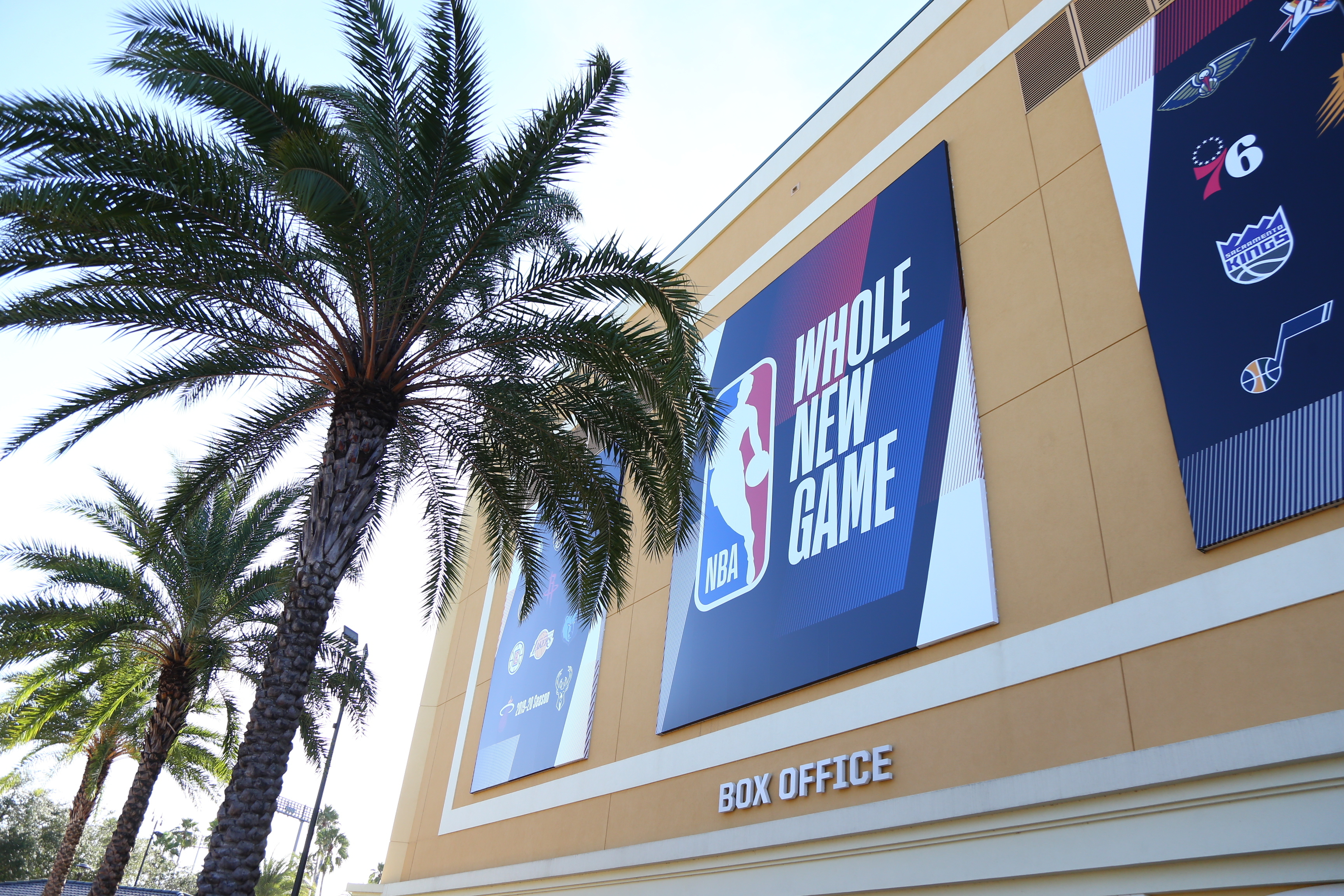 A general view outside of The Field House before Game 5 of an NBA basketball first-round playoff series, between the Oklahoma City Thunder and Houston Rockets, Wednesday, Aug. 26, 2020, in Lake Buena Vista, Fla. (Kim Klement/Pool Photo via AP)