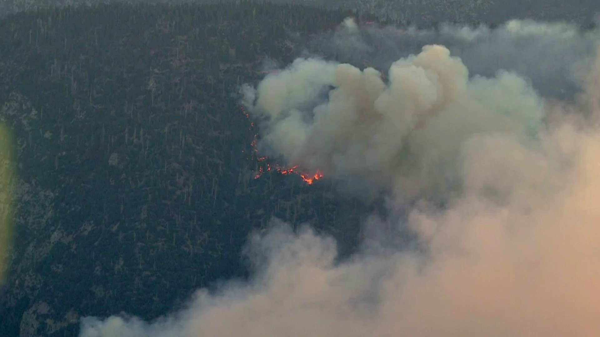 The Apple Fire is seen from Sky5 on Aug. 3, 2020. (KTLA)