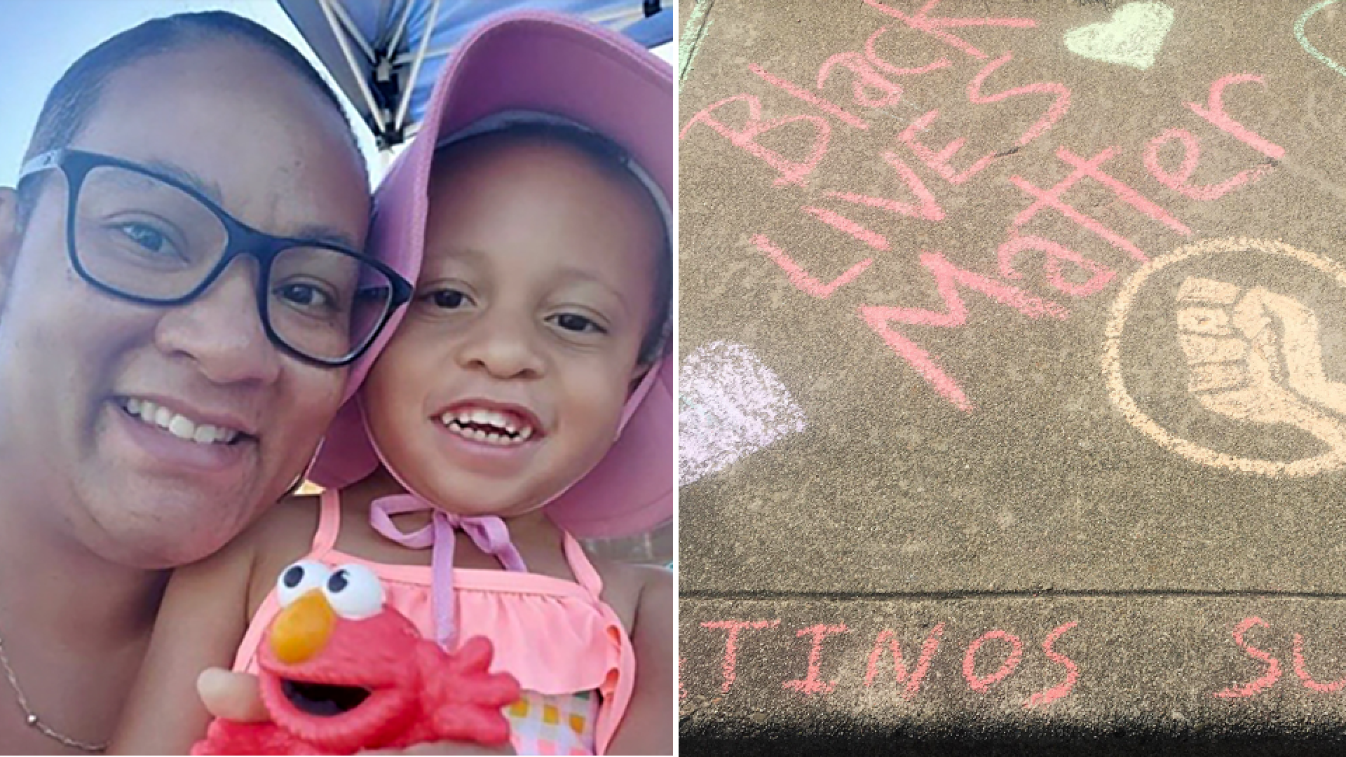 Manette Sharick and her 3-year-old daughter, Zhuri, drew "Black Lives Matter" in chalk across the sidewalk outside their home in Concord, California. (Courtesy Manette Sharick via CNN)