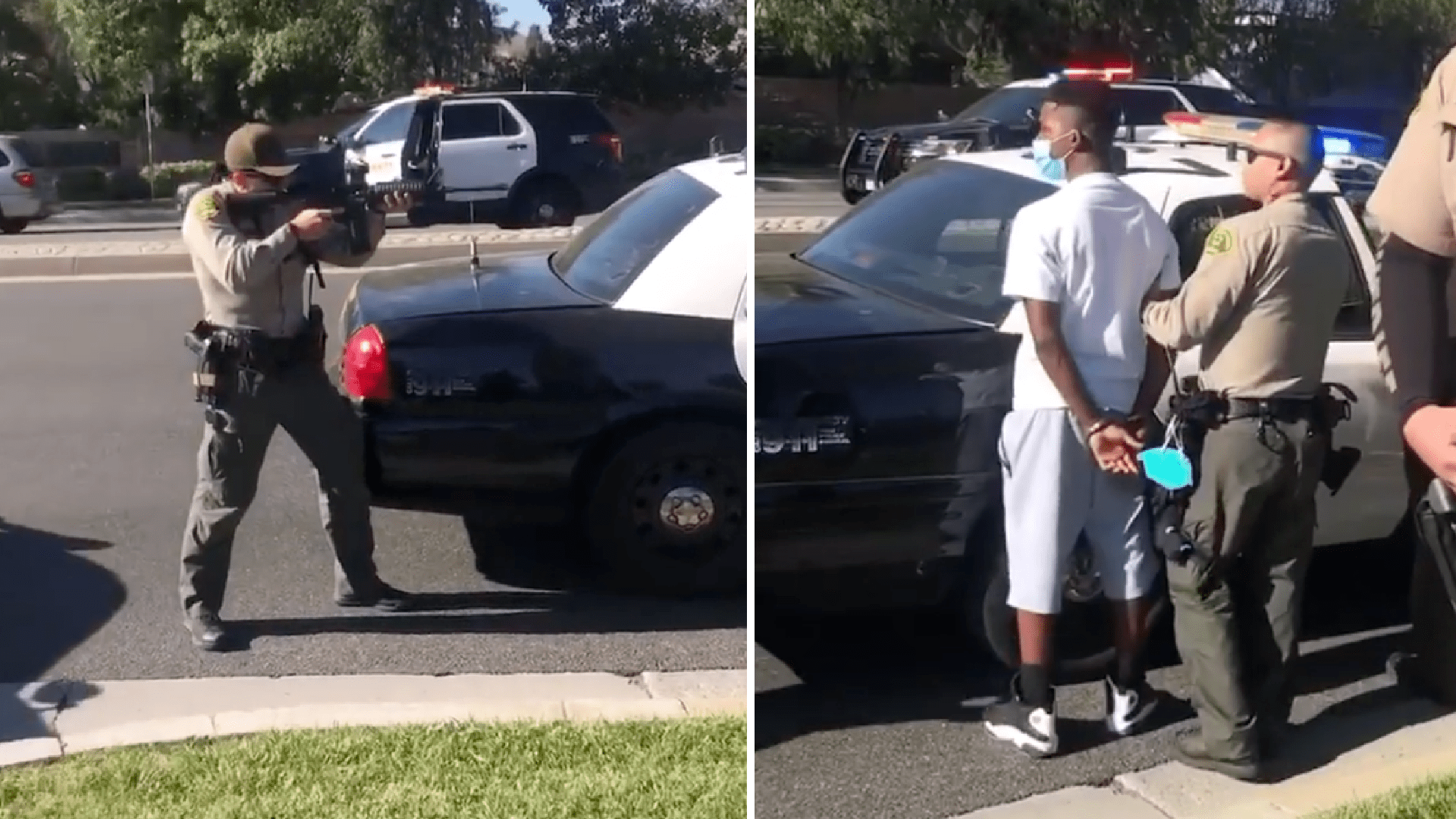 Deputies point guns at and detain teens in Santa Clarita on Aug. 7, 2020. (tammilaray/ Instagram)