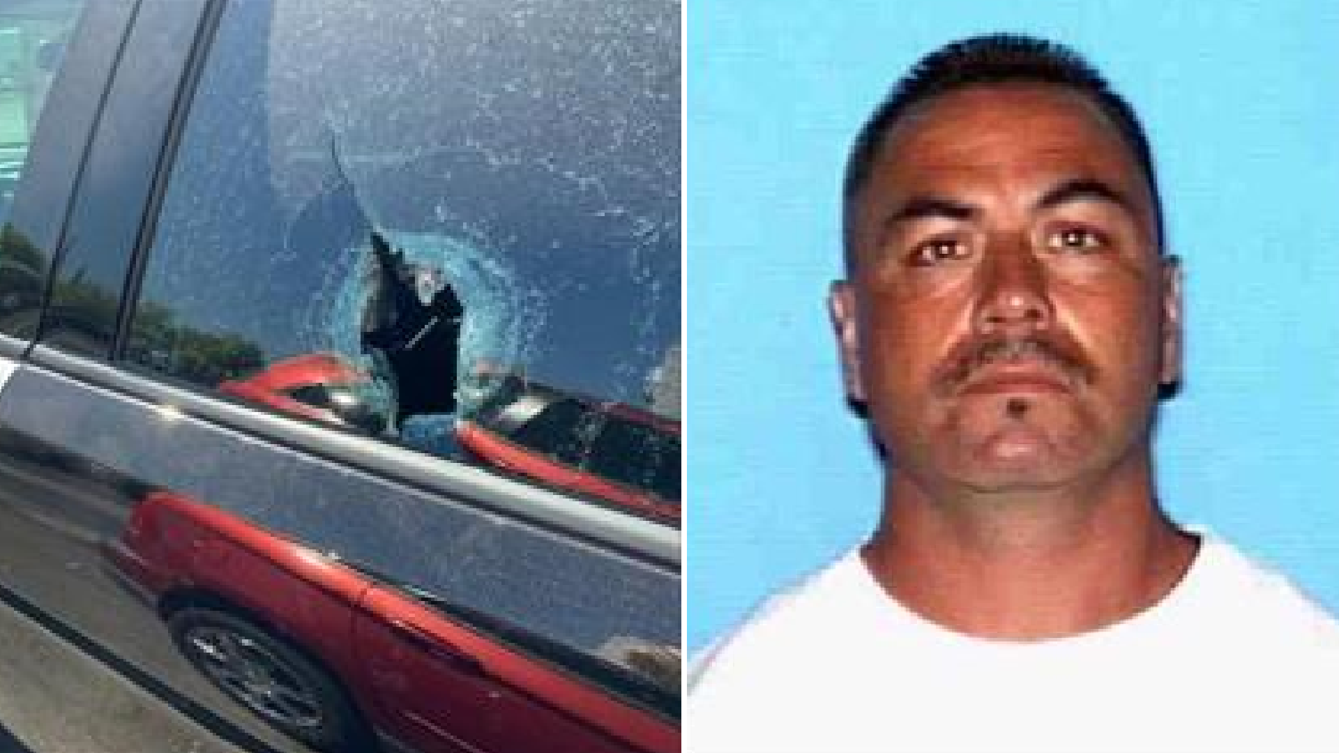 A Sacramento police cruiser struck by gunfire on Aug. 4, 2020. On the right, suspect Albert Wheeler is seen in an undated photo shared by the department.