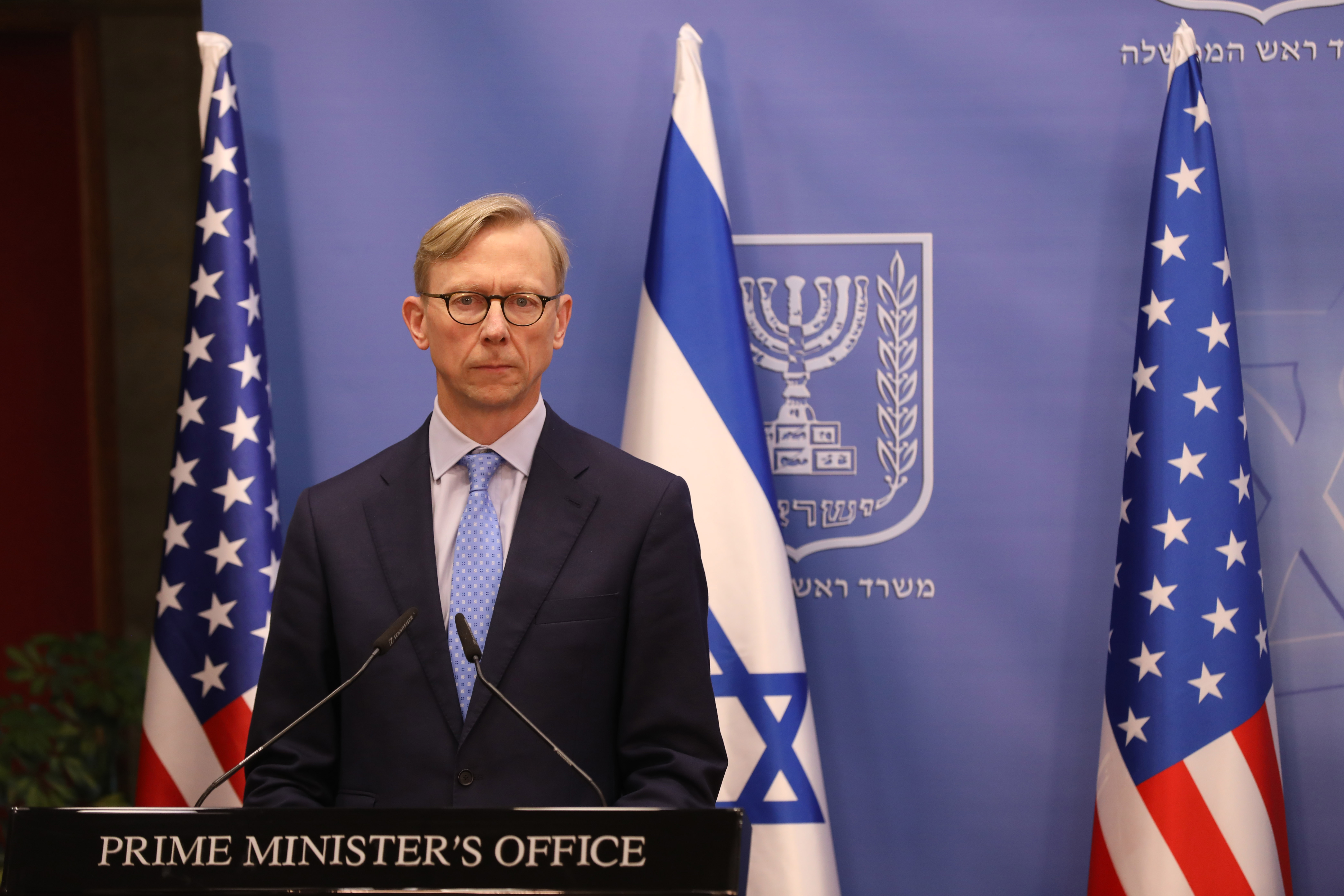 U.S. special representative for Iran, Brian Hook, pauses during a press conference with the Israeli prime minister in Jerusalem on June 30, 2020. (ABIR SULTAN / POOL / AFP via Getty Images)