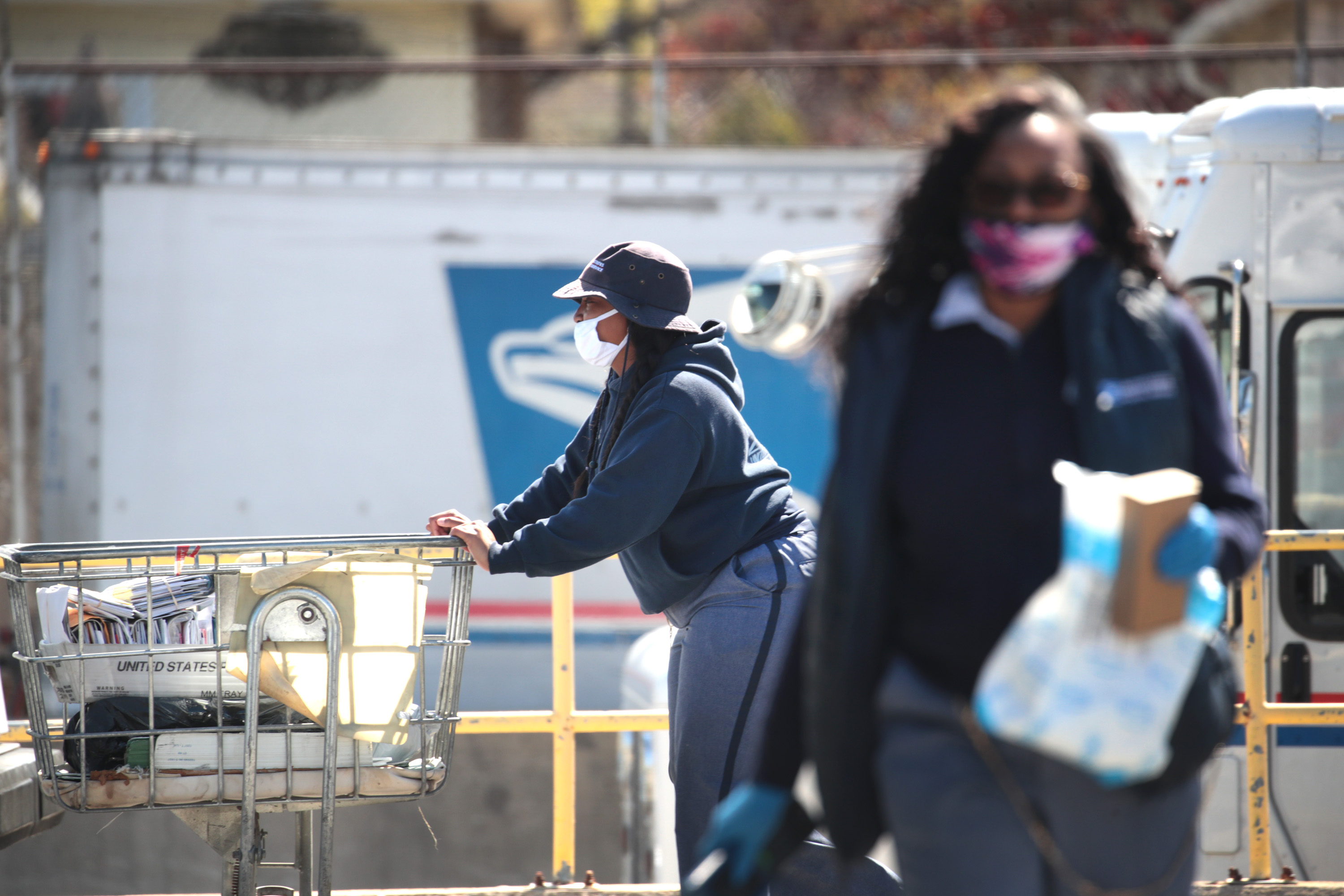 Postal workers prepare mail for delivery at the Kilbourn Park post office on May 9, 2020 in Chicago, Illinois. (Scott Olson/Getty Images)