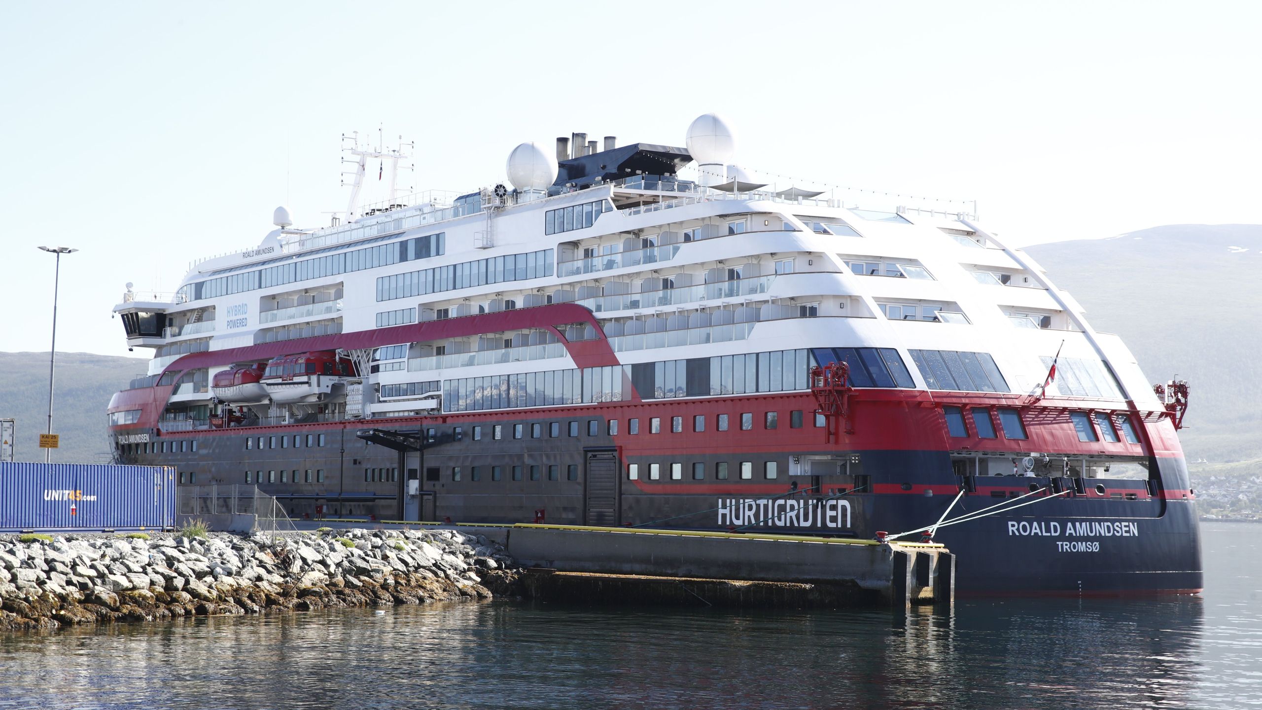 The Hurtigruten ship Roald Amundsen is moored on August 3, 2020 in Breivika, in Tromsø, northern Norway, following an outbreak of the novel coronavirus (Covid-19)on board the ship. (TERJE PEDERSEN/NTB Scanpix/AFP via Getty Images)