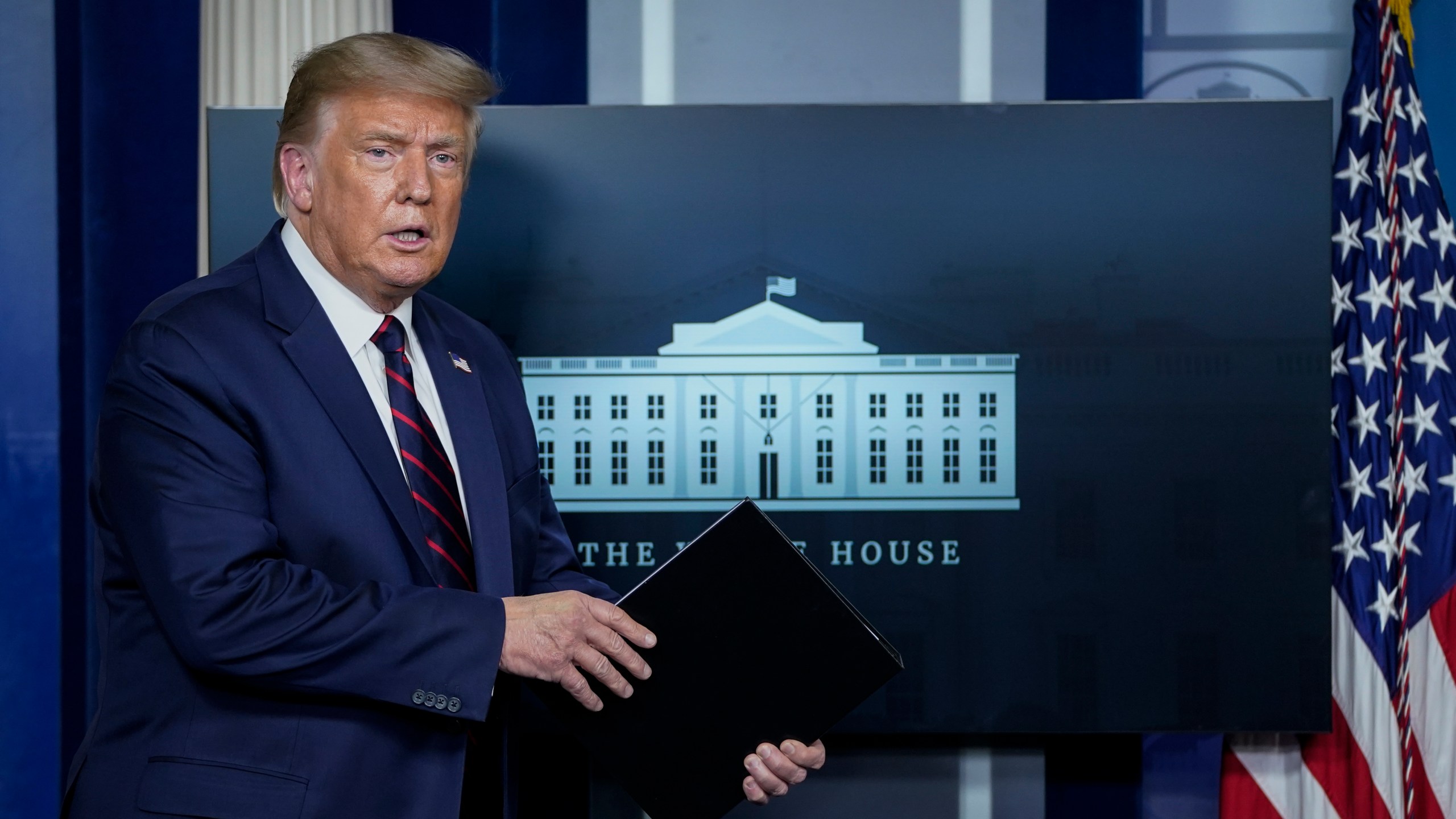 U.S. President Donald Trump arrives for a news conference in the James Brady Press Briefing Room of the White House on August 4, 2020 in Washington, DC. (Drew Angerer/Getty Images)