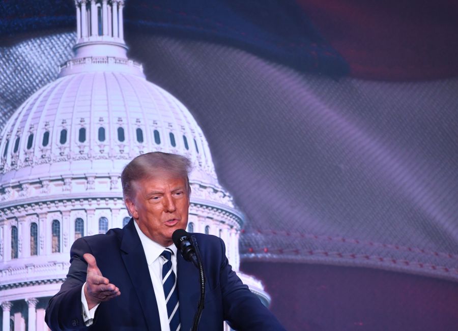 Donald Trump delivers remarks at the 2020 Council for National Policy Meeting at the Ritz Carlton in Pentagon City in Arlington, Virginia on Aug. 21, 2020. (Nicholas Kamm / AFP via Getty Images)