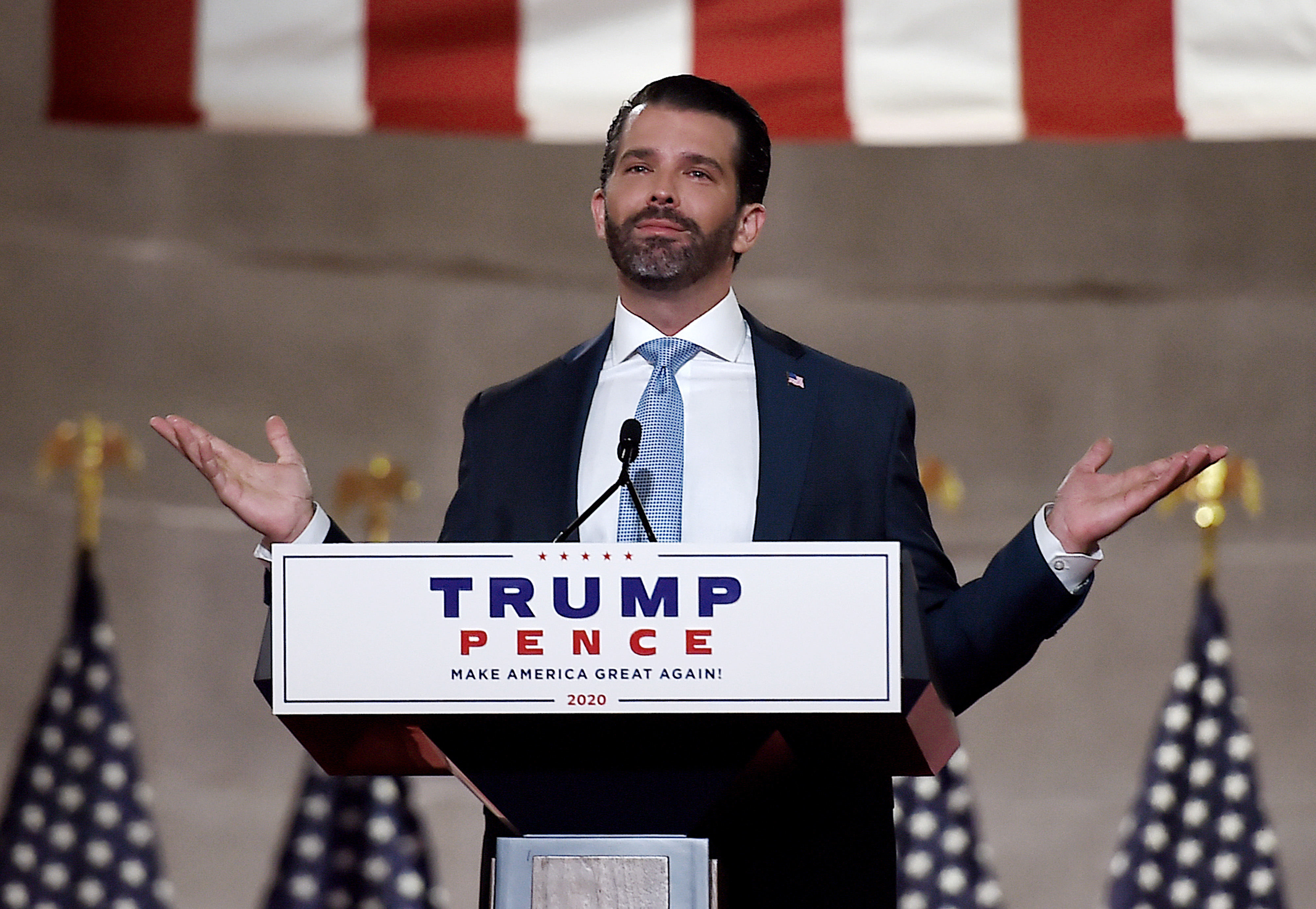 Donald Trump Jr. speaks during the first day of the Republican convention at the Mellon auditorium in Washington, DC, on Aug. 24, 2020. (Olivier Douliery / AFP / Getty Images)