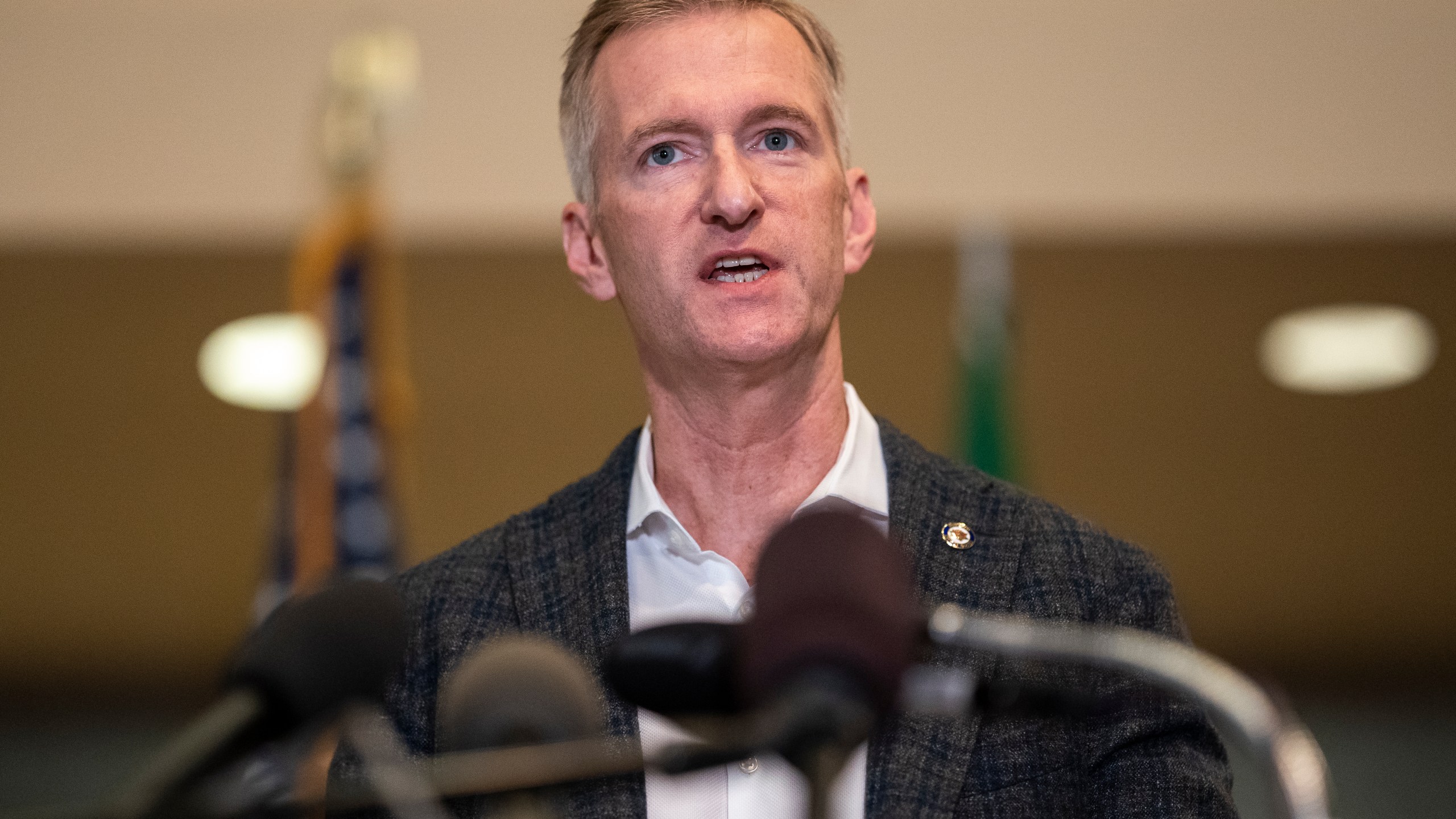 Portland Mayor Ted Wheeler speaks to the media at City Hall on Aug. 30, 2020, in Portland, Oregon.(Nathan Howard/Getty Images)