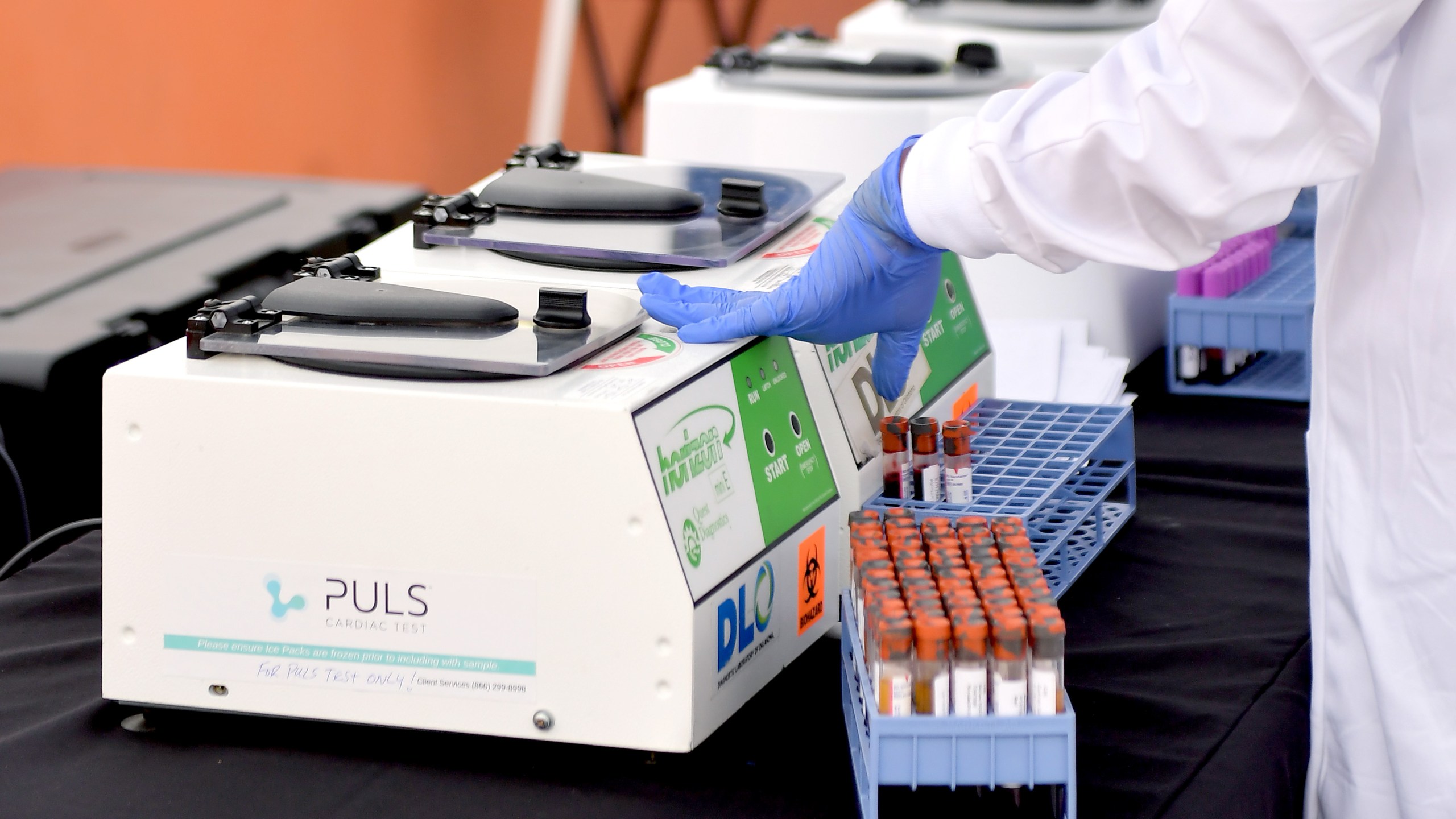 Medical workers are seen at a free serology antibody testing community event, hosted by GUARDaHEART Foundation and Baldwin Hills Crenshaw Plaza on Aug. 5, 2020. (Matt Winkelmeyer/Getty Images)