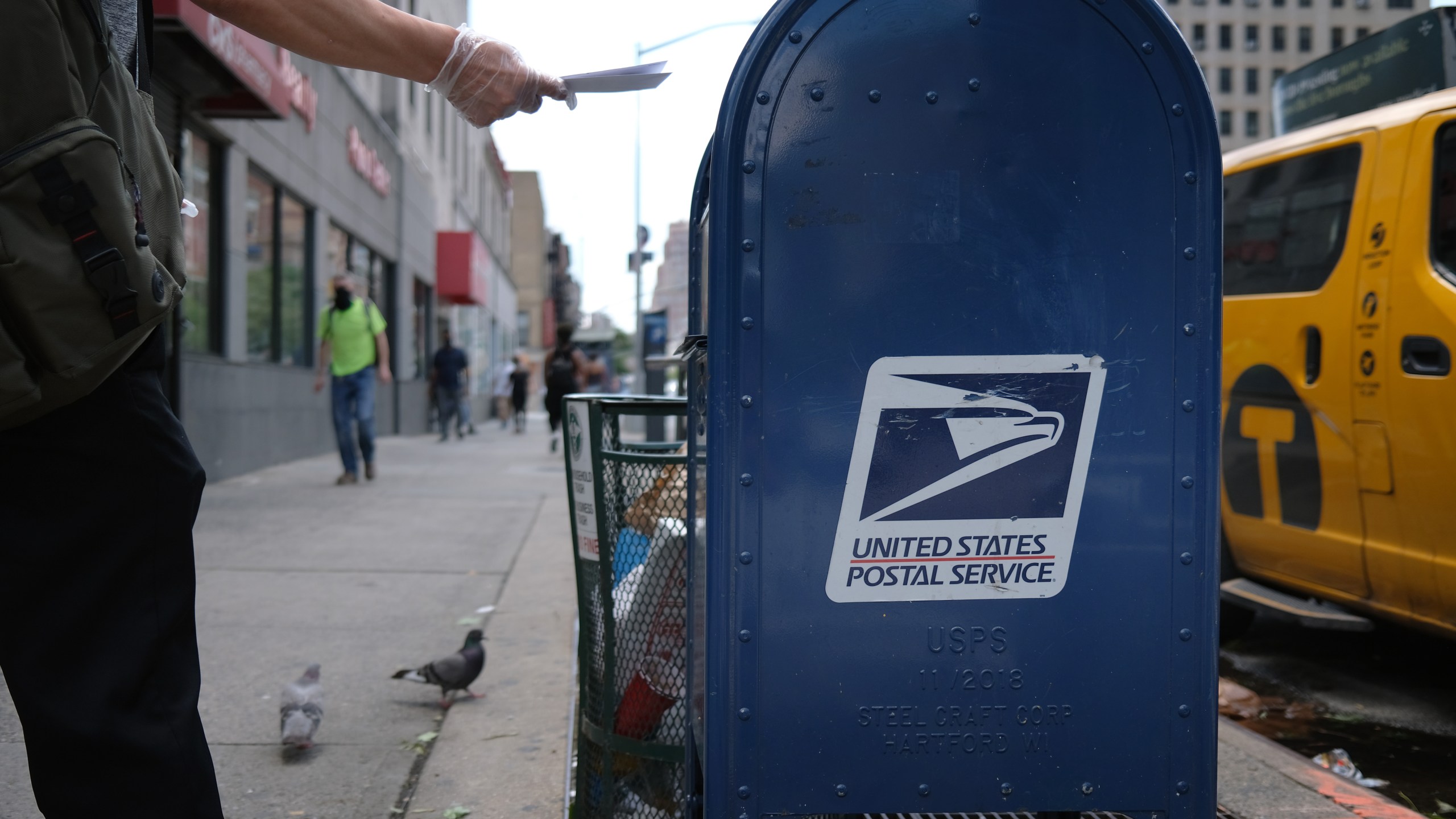 A U.S. Postal Service mail box stands in Manhattan on Aug. 5, 2020 in New York City. (Spencer Platt/Getty Images)