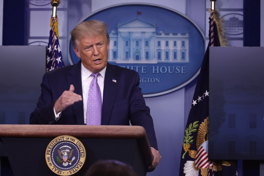 Donald Trump speaks during a news conference at the White House on Aug. 5, 2020. (Alex Wong/Getty Images)