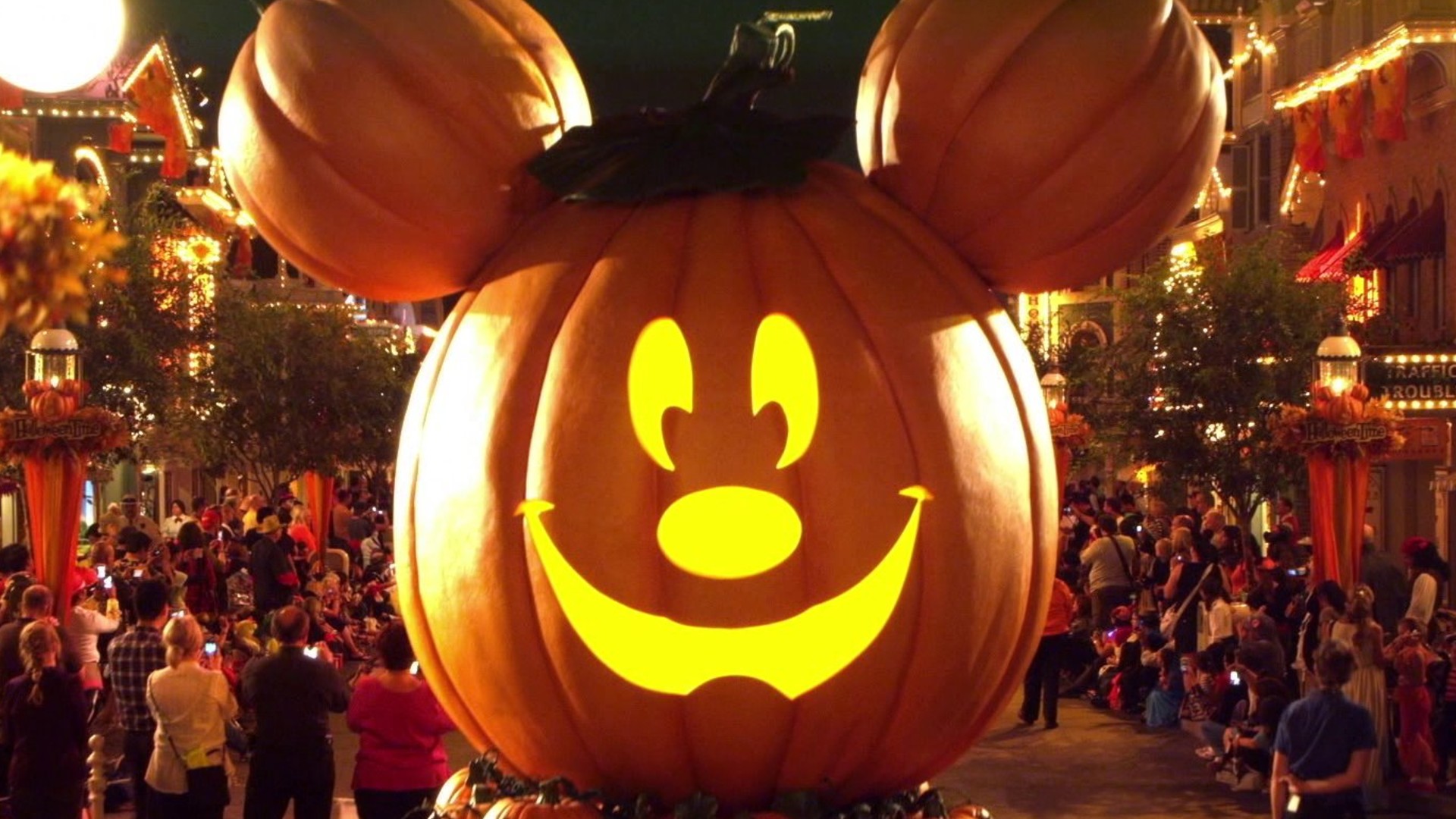 A Mickey Mouse-shaped pumpkin is seen during Halloween Time at Disneyland. (Disneyland Resort)