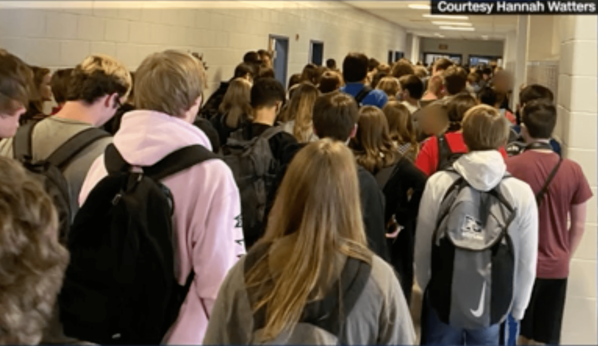 Georgia high school student Hannah Watters says she was suspended after posting this photo of a crowded hallway at her school. (Hannah Watters via CNN)