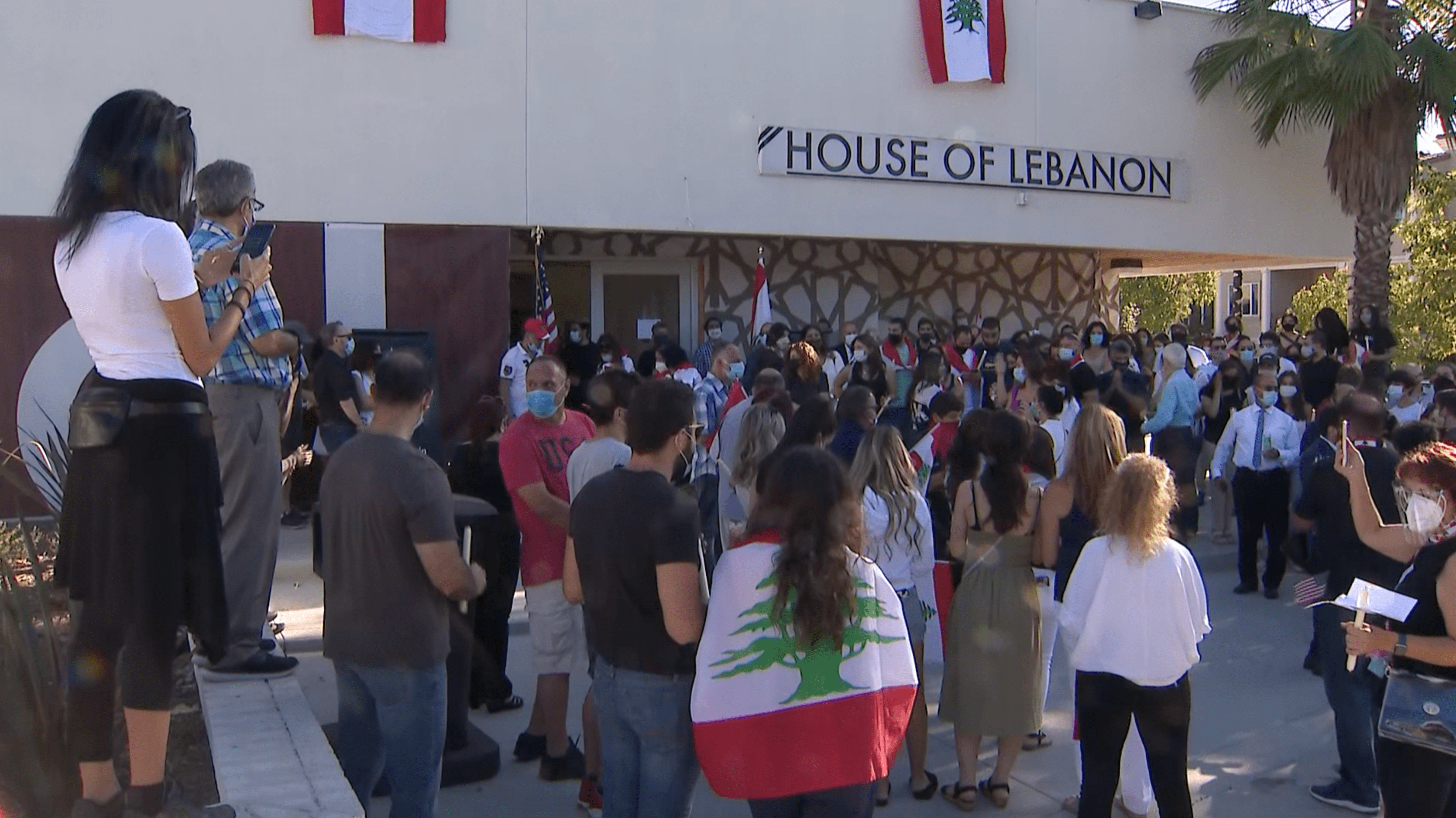 Los Angeles residents gather for a candlelight vigil to honor those killed in the Beirut explosion in the Mid-Wilshire neighborhood of Central L.A. on Aug. 9, 2020. (KTLA)