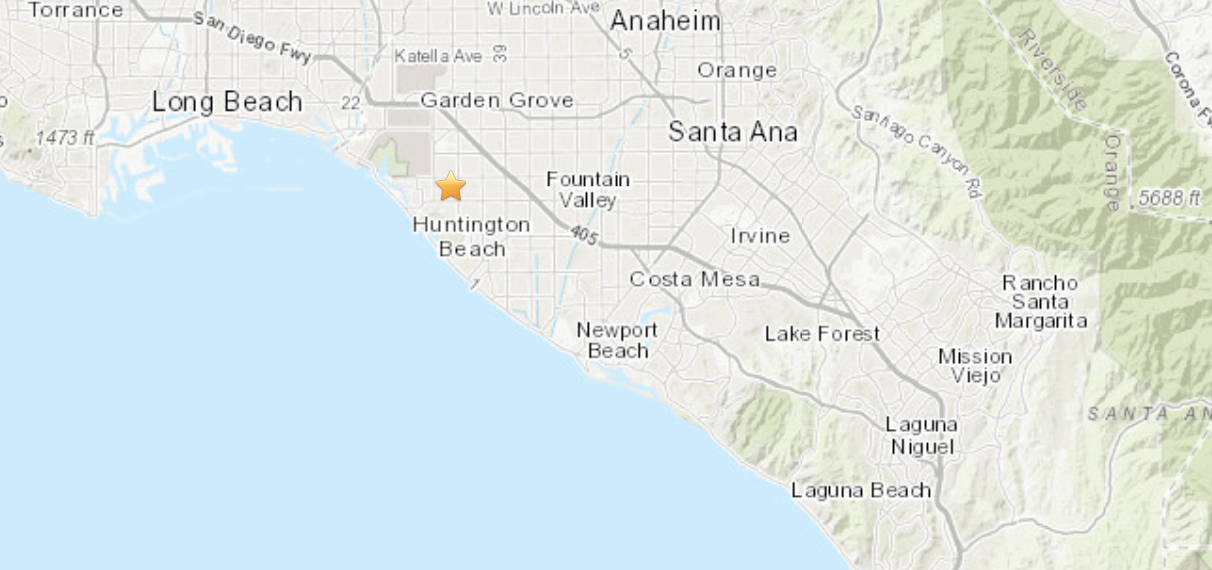 A magnitude 2.5 earthquake was reported Friday evening at 11:19 p.m. in Huntington Beach. (USGS)