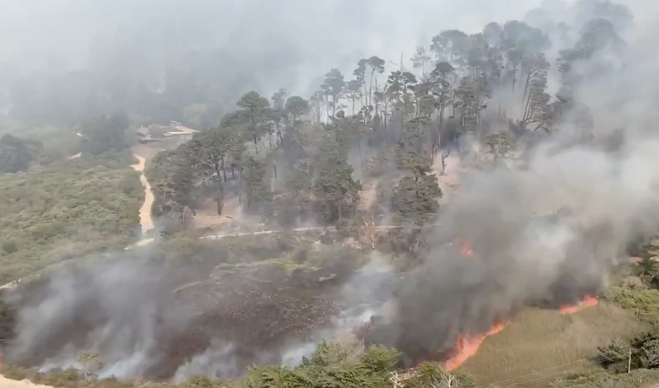 This still from footage tweeted by Cal Fire shows areas scorched by the CZU Lightning Complex Fire in Northern California.