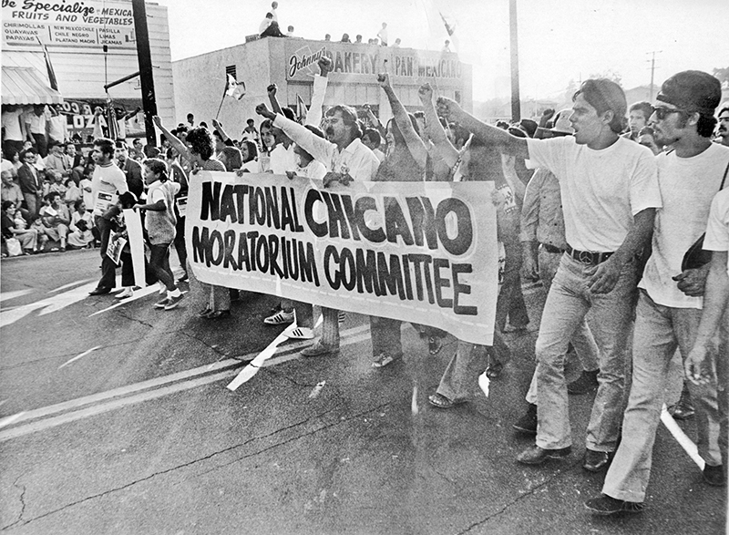 National Chicano Moratorium marchers protest in East L.A. in 1970. (Los Angeles Times)