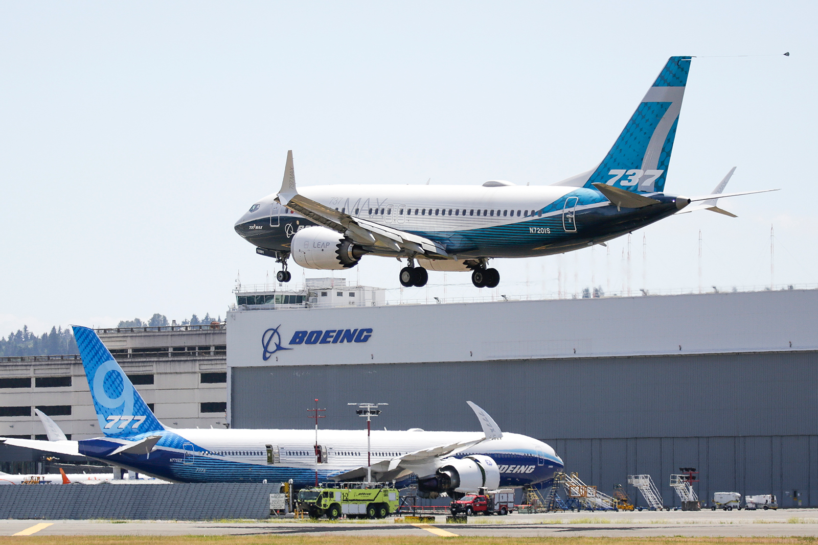 A Boeing 737 MAX jet lands following Federal Aviation Administration test flight at Boeing Field in Seattle, Washington on June 29, 2020. (Jason Redmond/AFP/Getty Images via CNN Wire)