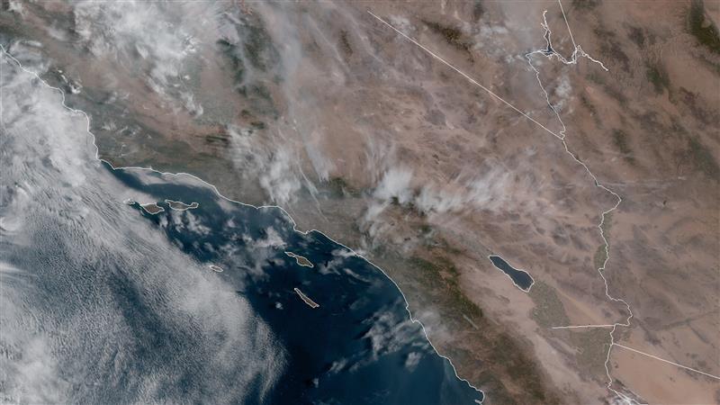 A satellite images shows wildfire smoke over Southern California. (GOES-17/NOAA)