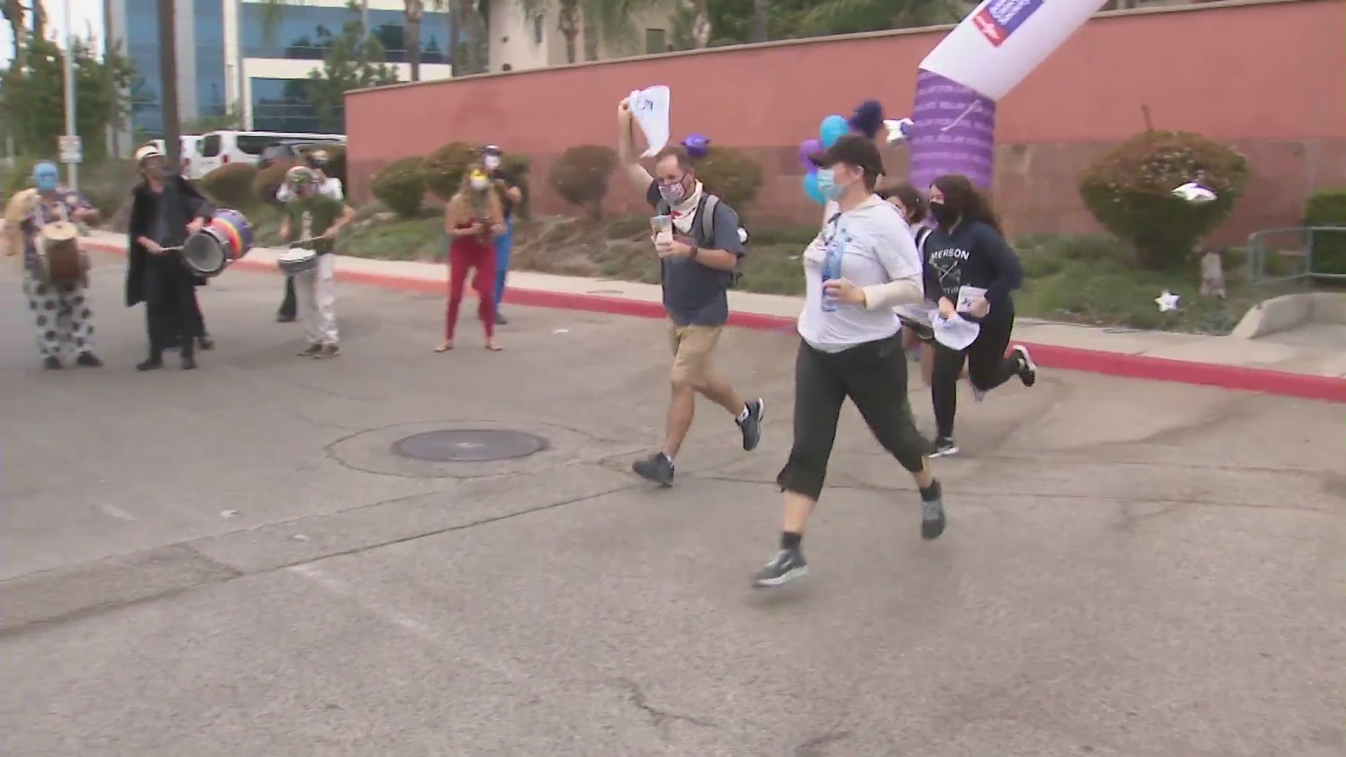 People participate in a cancer fundraiser on Sept. 26, 2020, in Burbank. (KTLA)