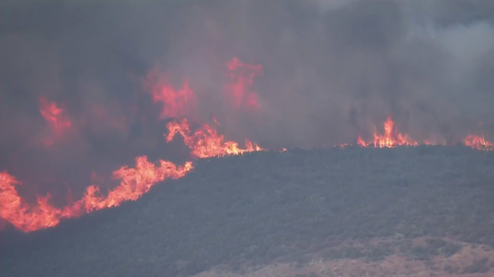 The Martindale Fire burns in the Angeles National Forest, north of Santa Clarita, on Sept. 28, 2020. (KTLA)