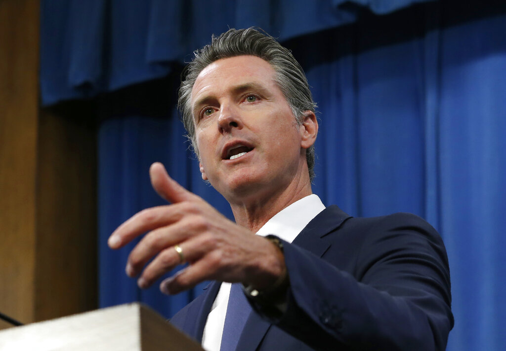 In this July 23, 2019, file photo, Gov. Gavin Newsom talks to reporters at his Capitol office, in Sacramento.(AP Photo/Rich Pedroncelli, File)