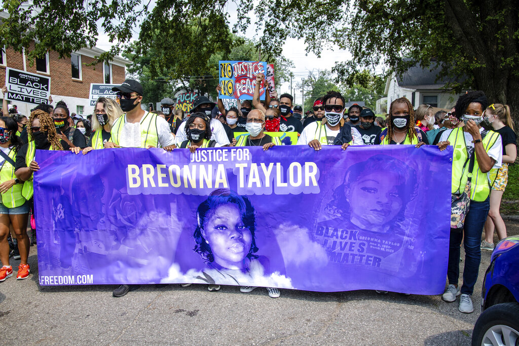 Protesters participate in the Good Trouble Tuesday march for Breonna Taylor, on Tuesday, Aug. 25, 2020, in Louisville, Ky. (Amy Harris/Invision/AP File)