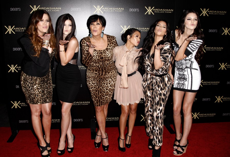 Khloe Kardashian, Kylie Jenner, Kris Jenner, Kourtney Kardashian, Kim Kardashian, and Kendall Jenner arrive at the Kardashian Kollection launch party in Los Angeles on Aug. 17, 2011. (AP Photo/Matt Sayles, file)