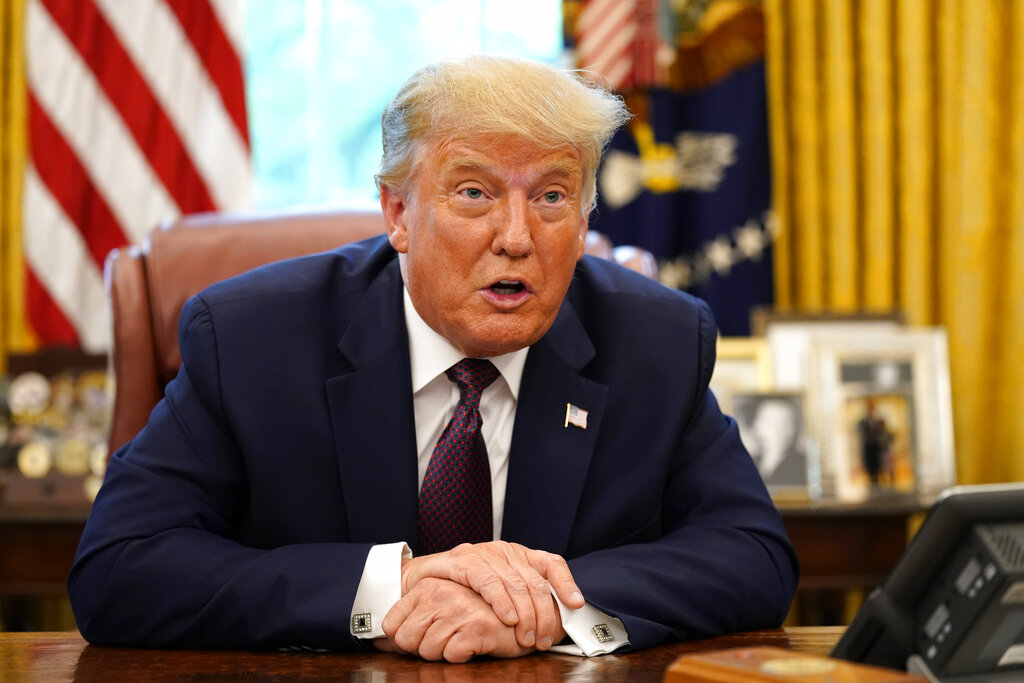 President Donald Trump speaks in the Oval Office of the White House on Sept. 11, 2020. (AP Photo/Andrew Harnik)