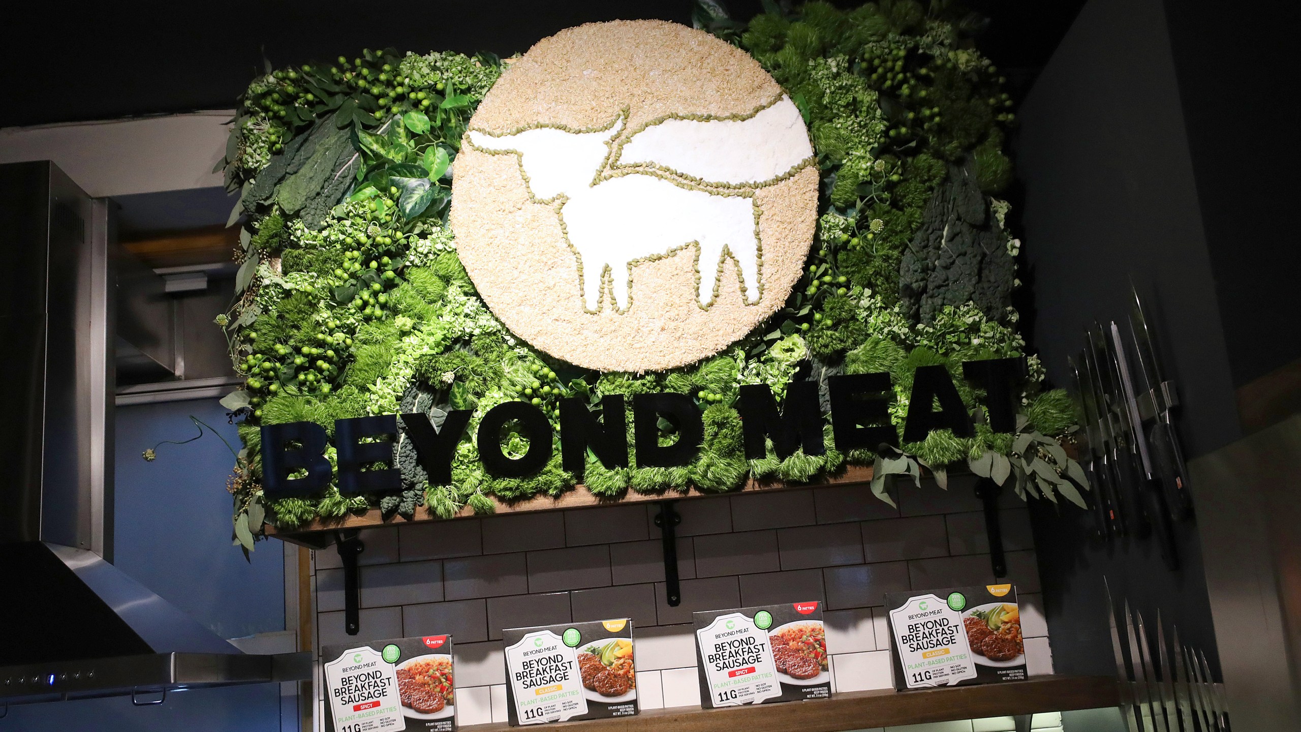 Beyond Meat celebrates the launch of its newest retail product Beyond Breakfast Sausage in New York City on March 10, 2020. (Cindy Ord/Getty Images)